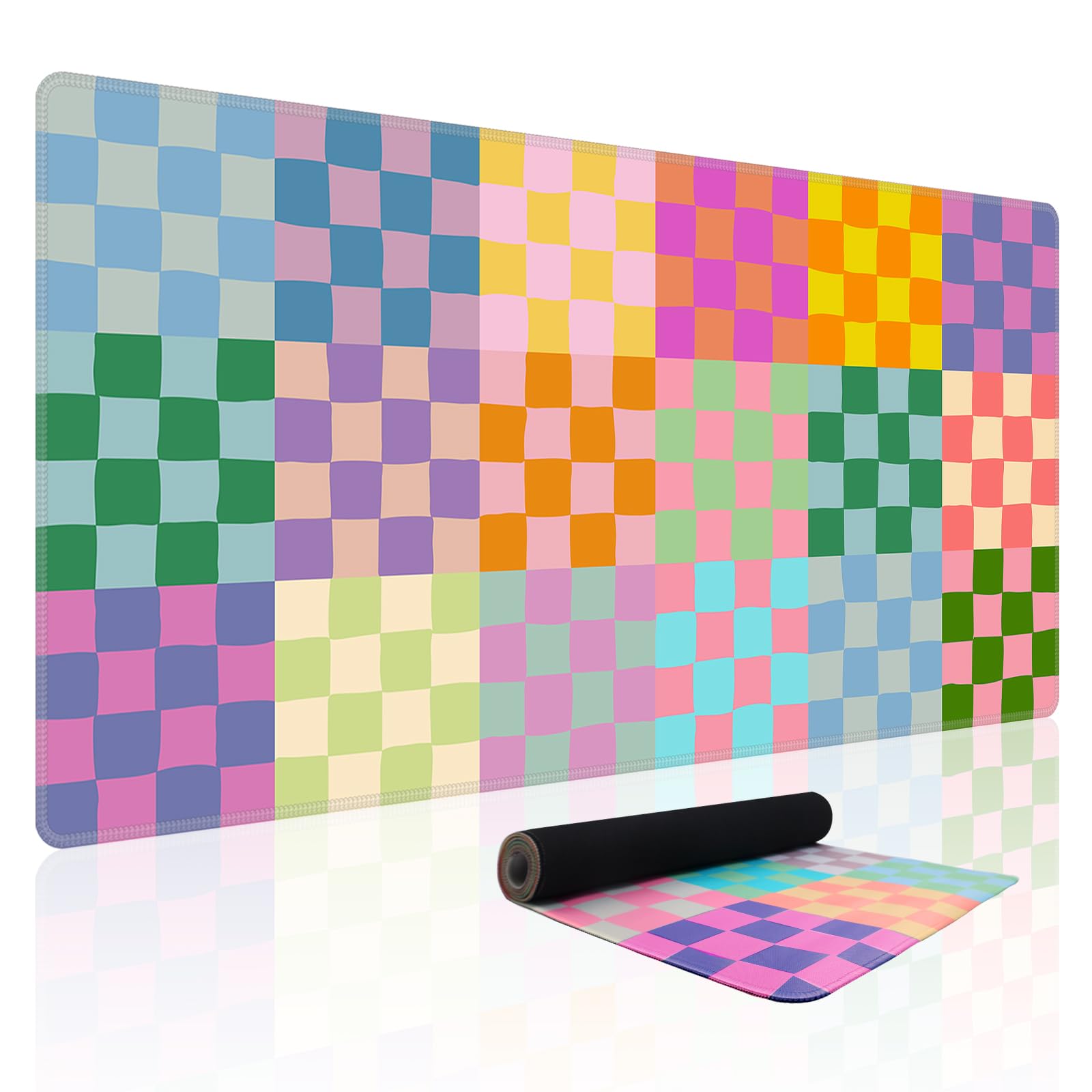 Baziabbo Checkered Desk Mat,XXL Extended Big Mouse Pad,Gaming Mousepad with Stitched Edge,Non-Slip