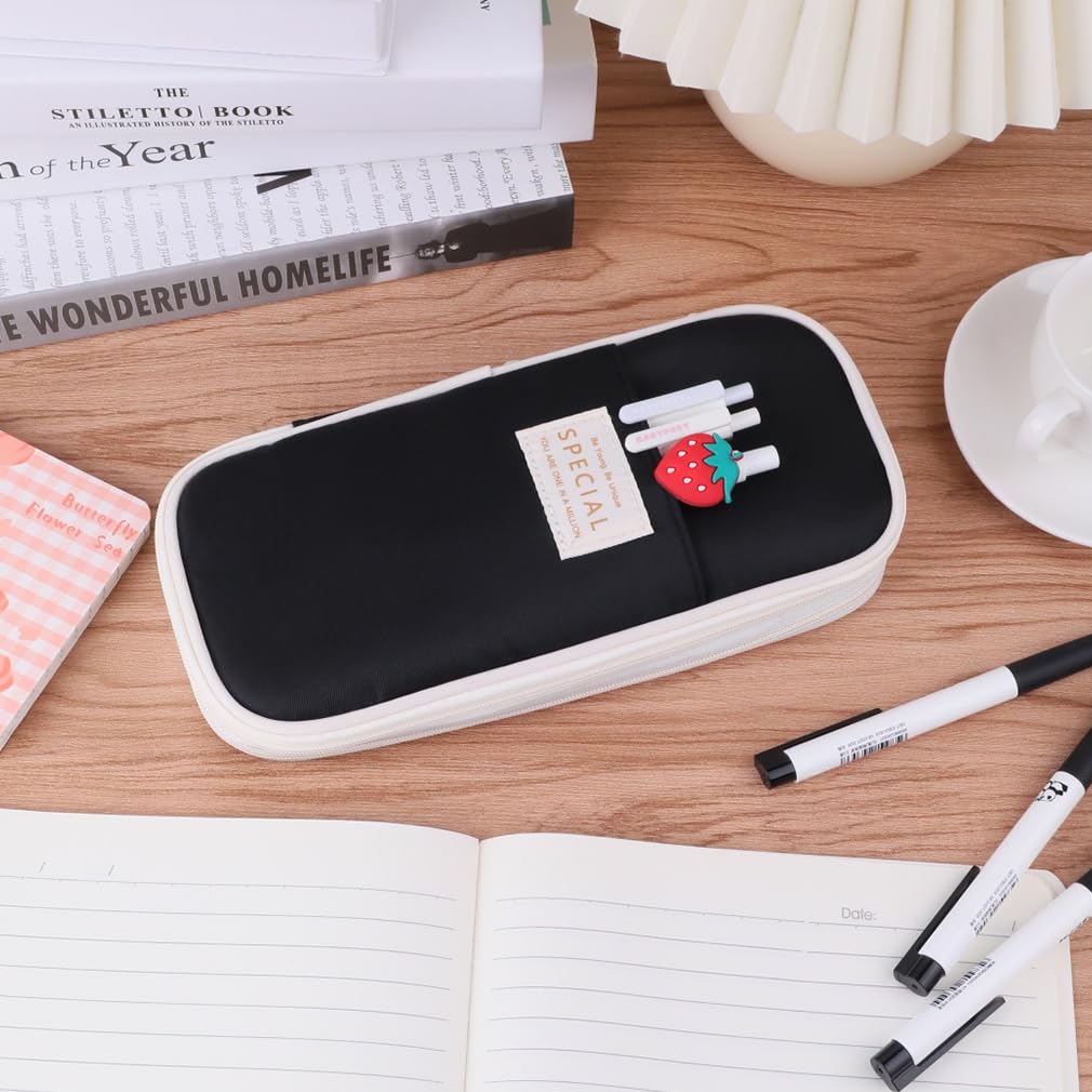 iSuperb Foldable Pencil Case Zipper Big Capacity Aesthetic Canvas Pencil Pouch Compartments