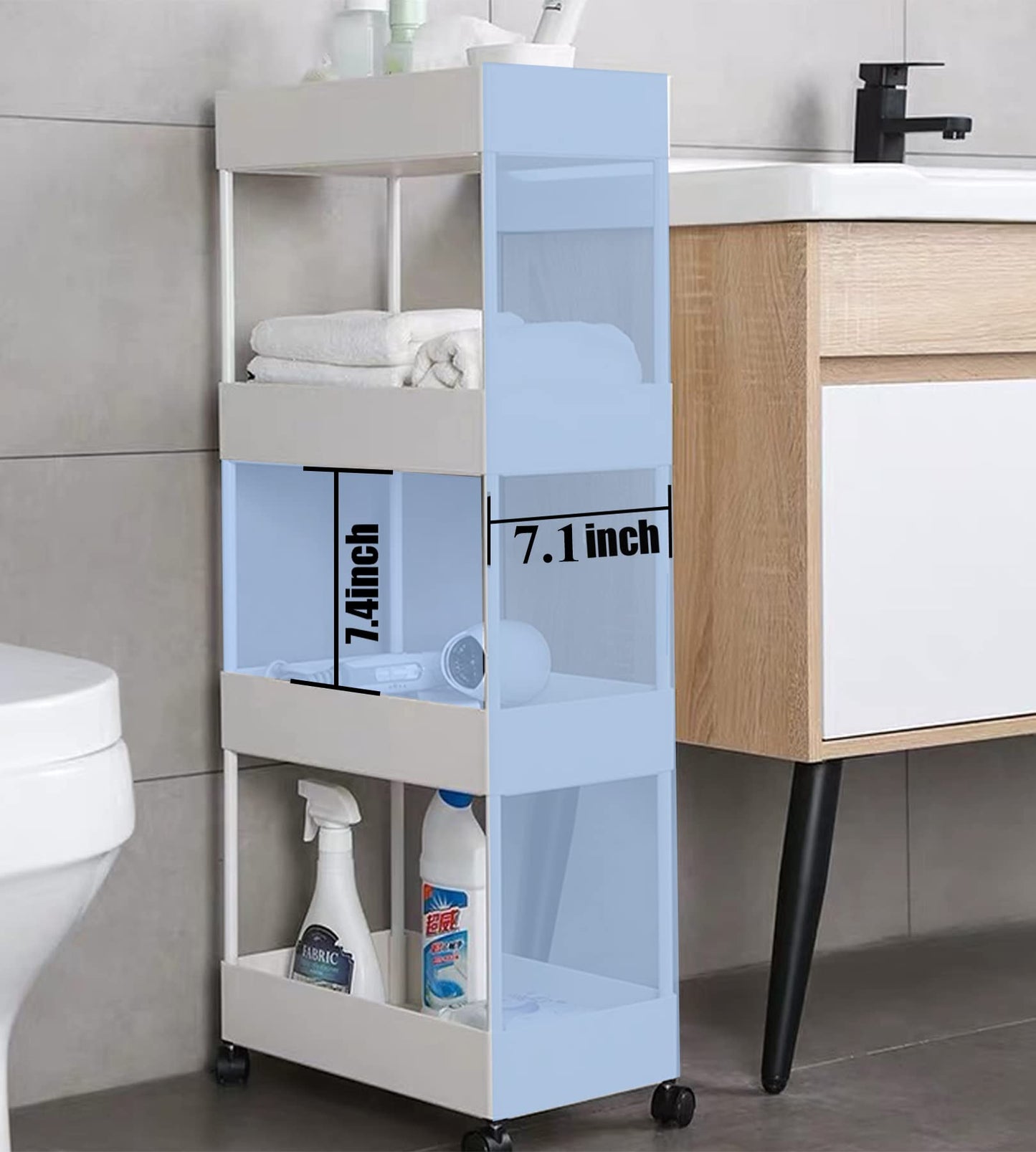 AYVANBER 4 Tier Slim Rolling Utility Kitchen Cart Bathroom Organizer for Narrow Places Multipurpose