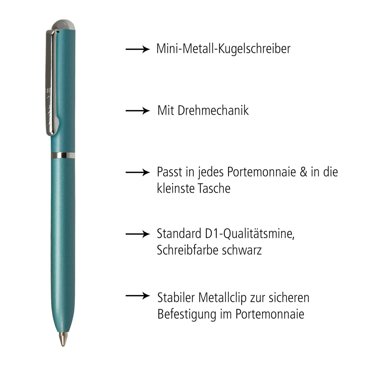 Online Mini Portemonnaie Turquoise, refillable, D1 standard refill M writing colour black, with
