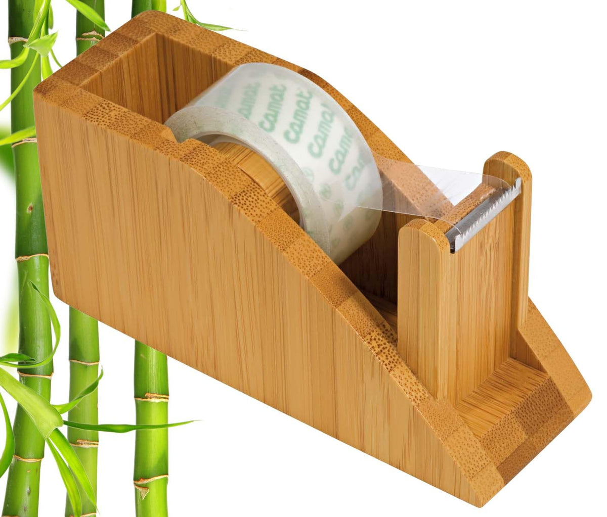 WEDO 061907 Bamboo Tape Dispenser with Adhesive Tape Brown