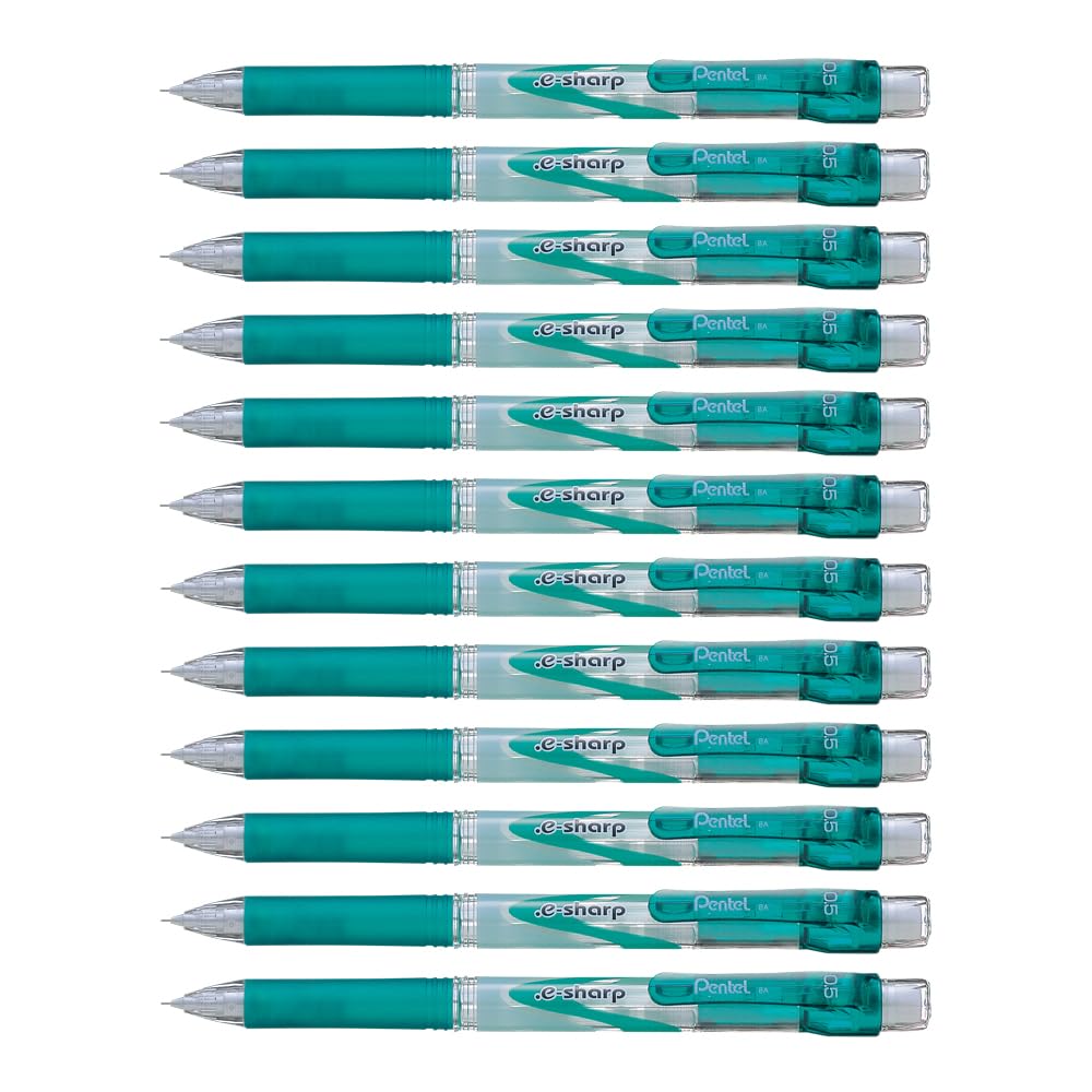Pentel E-Sharp Automatic Pencil, 0.5mm, Green Accents, Box of 12 (AZ125D)