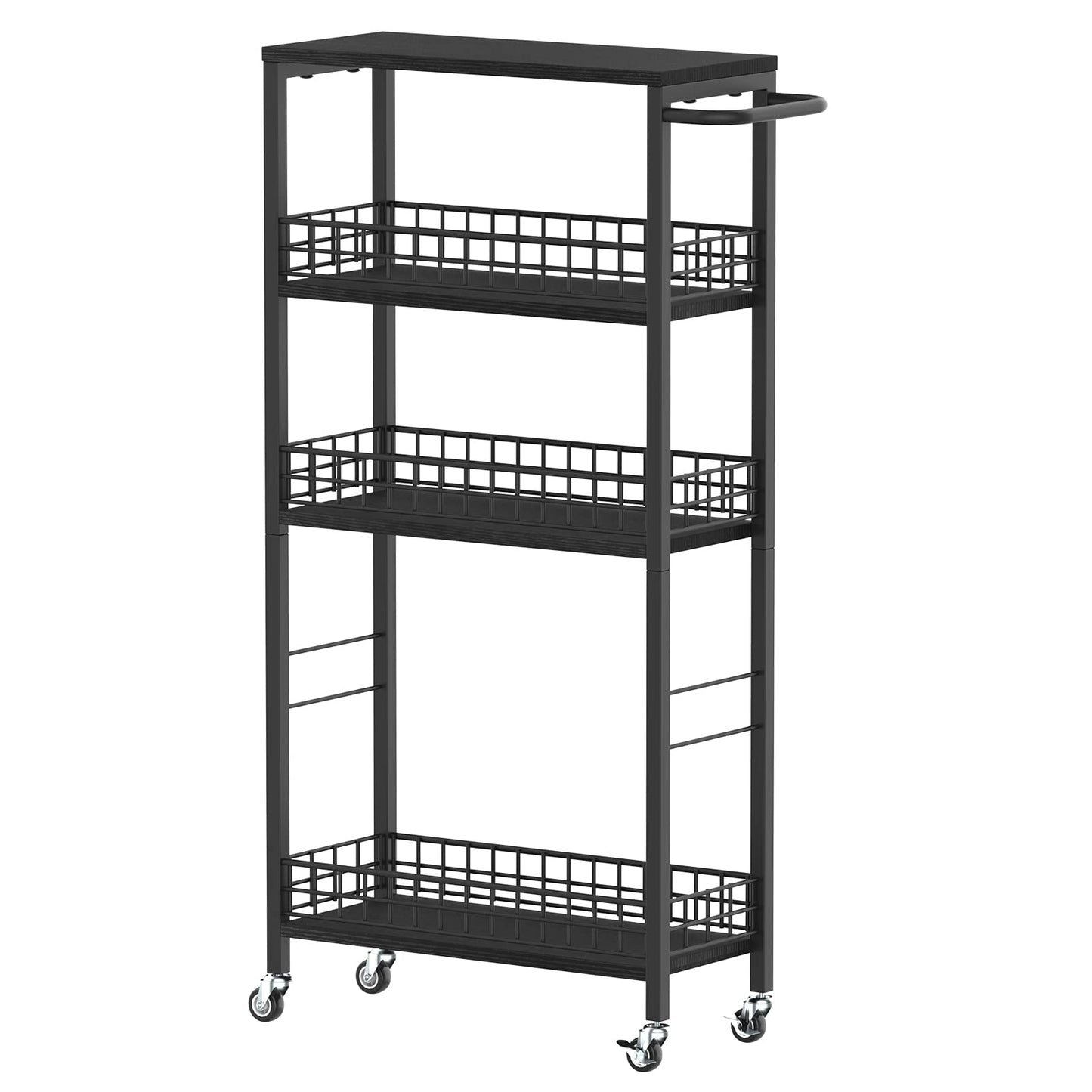 NOVIMANGO Slim Rolling Storage Cart, for Bathroom Small Spaces, Black