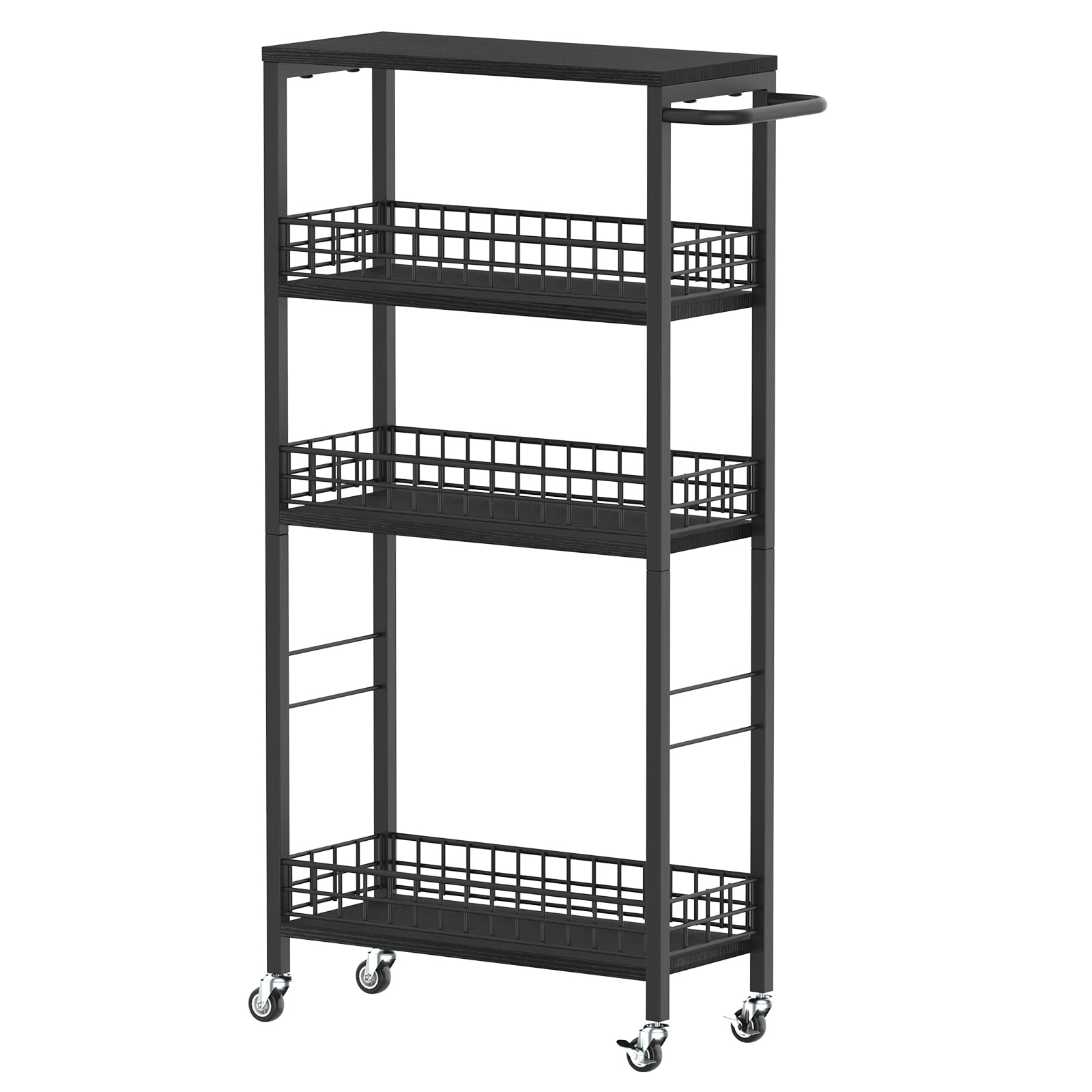 NOVIMANGO Slim Rolling Storage Cart, for Bathroom Small Spaces, Black