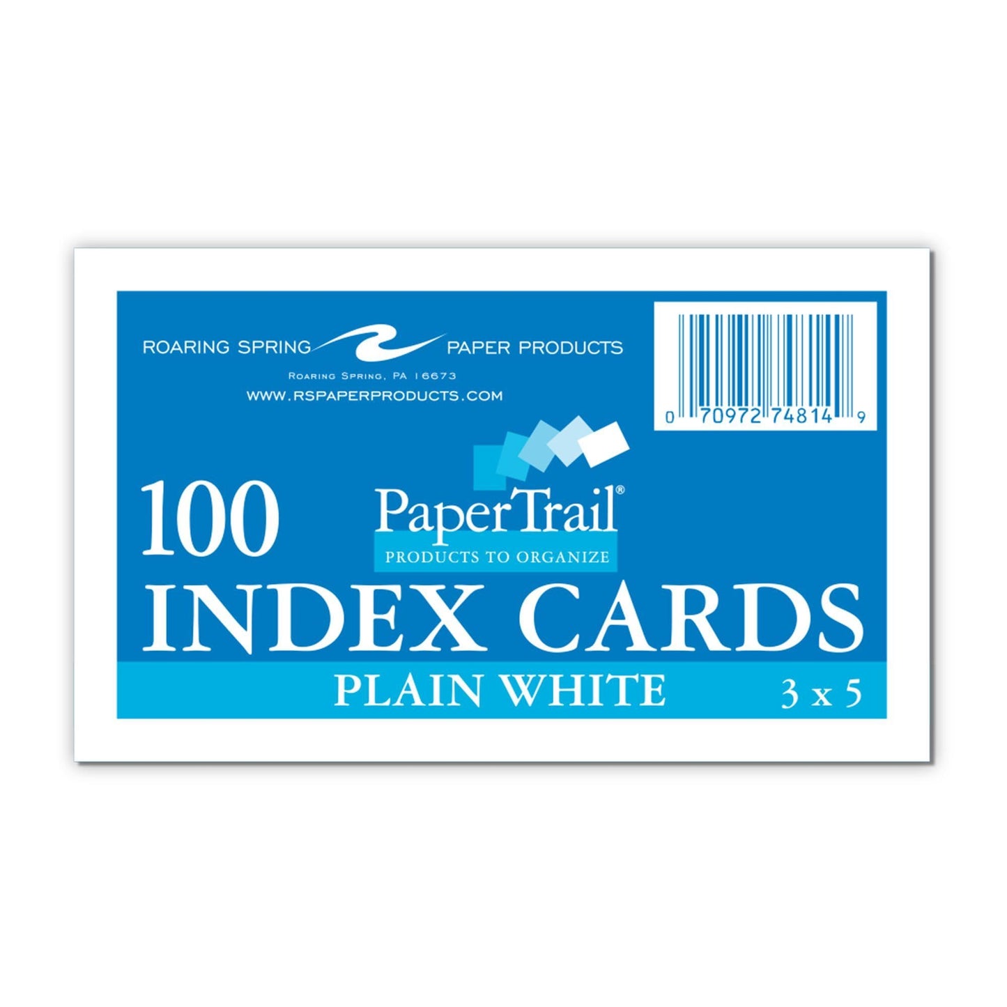 Roaring Spring Blank Index Cards 3"x5", 100 Each, Smooth 100# White Index Paper, Unruled, Blank on