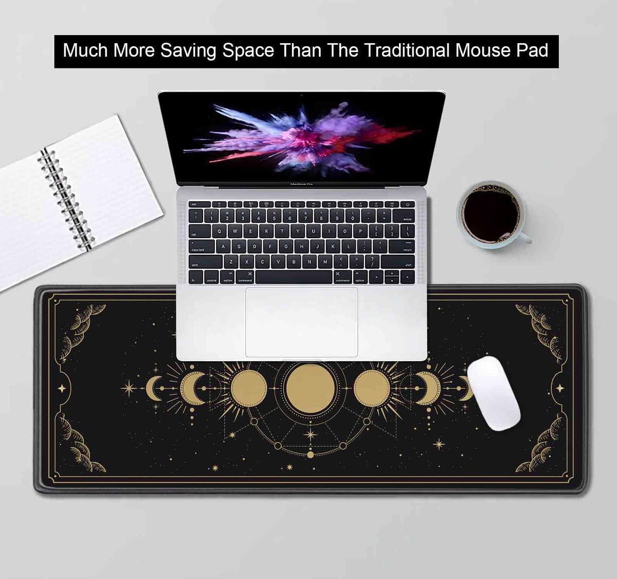 SXCKANG Moon Phases Large Gaming Mouse Pad, Celestial Cycle Lunar Chart Black and Gold Desk Pad