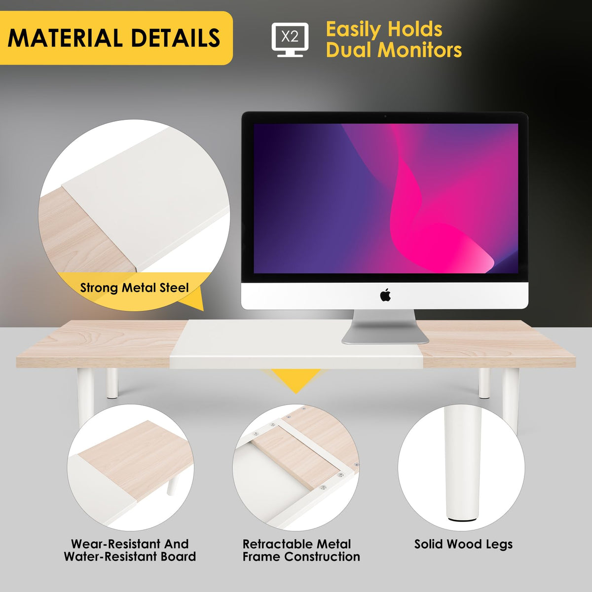 Across-Star Dual-Monitor-Stand-Riser-For-Desk Adjustable Length 32-40 Inch，Large Desktop Computer