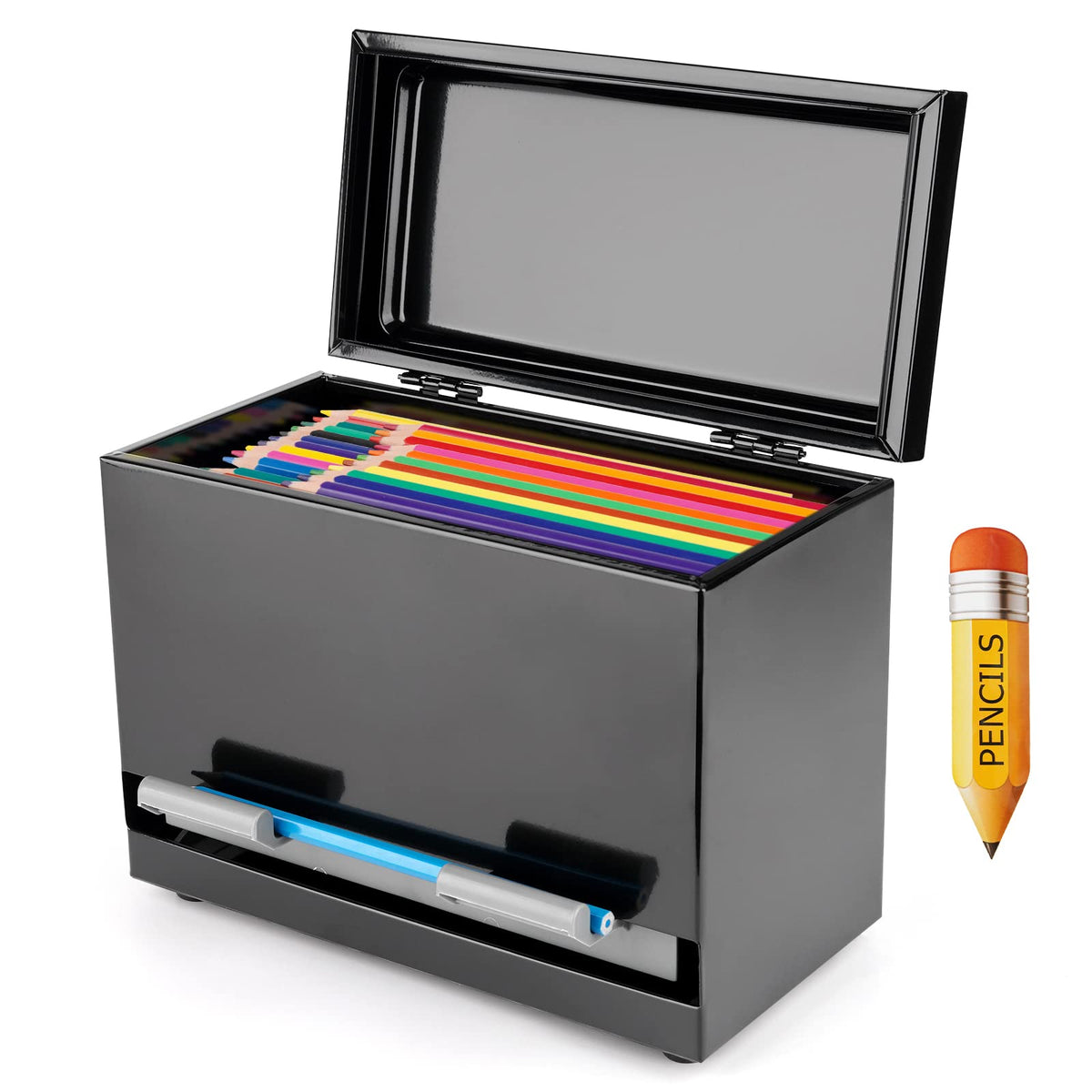 Creproly Pencil Dispenser for Classroom, Stainless Steel Pen Holder, Black