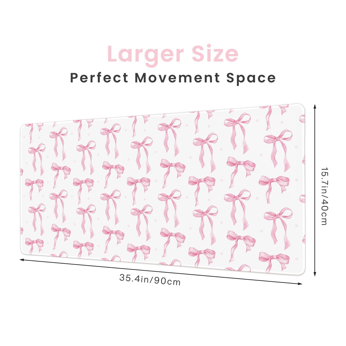 Pink Desk Mat, Bows Mouse Pad Computer Mat Desk Accessories 35.4 x 15.7in