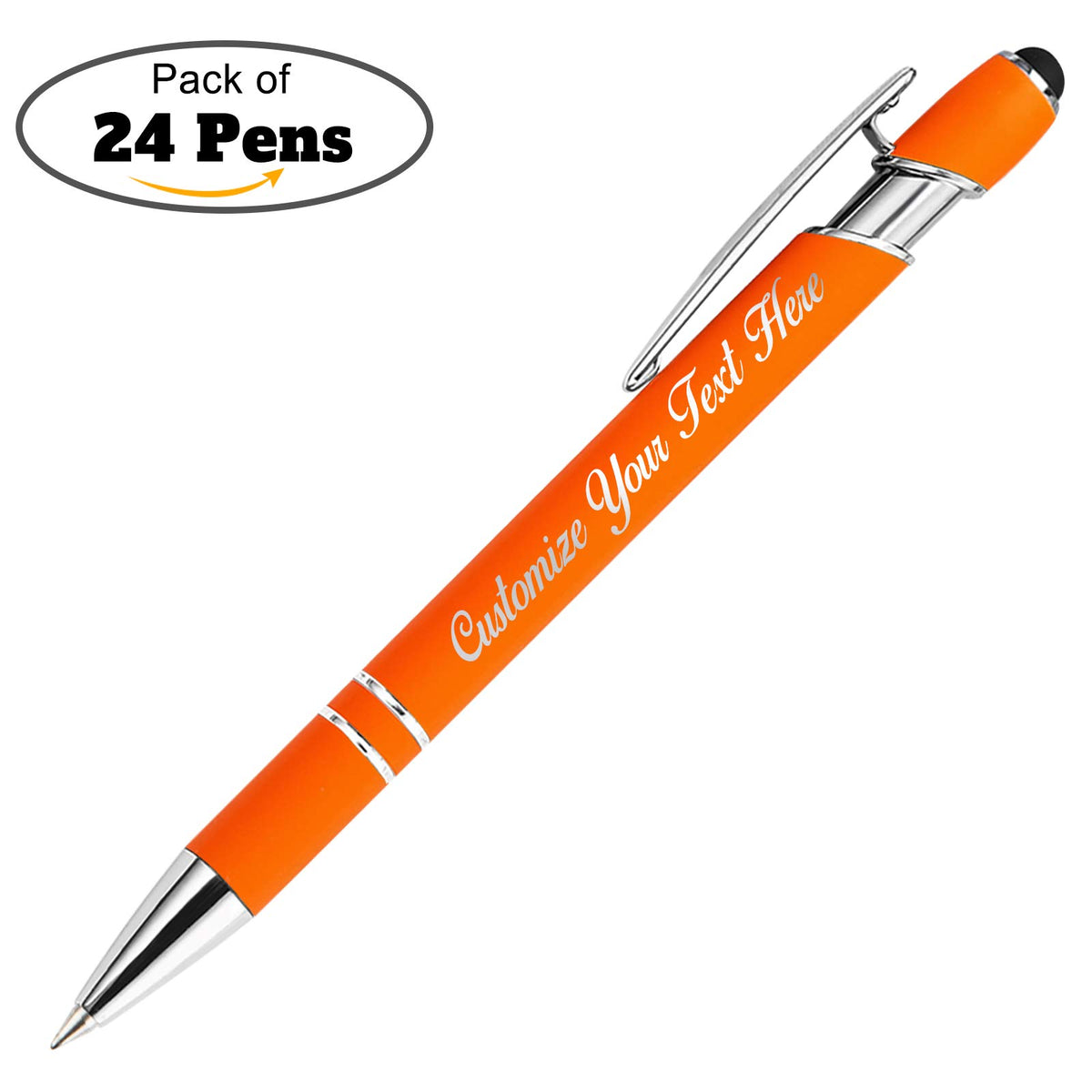 Personalized Pens with Stylus Tip, Custom Engraving Pens 24PCS, Soft Touch Ballpoint Pen, Printed