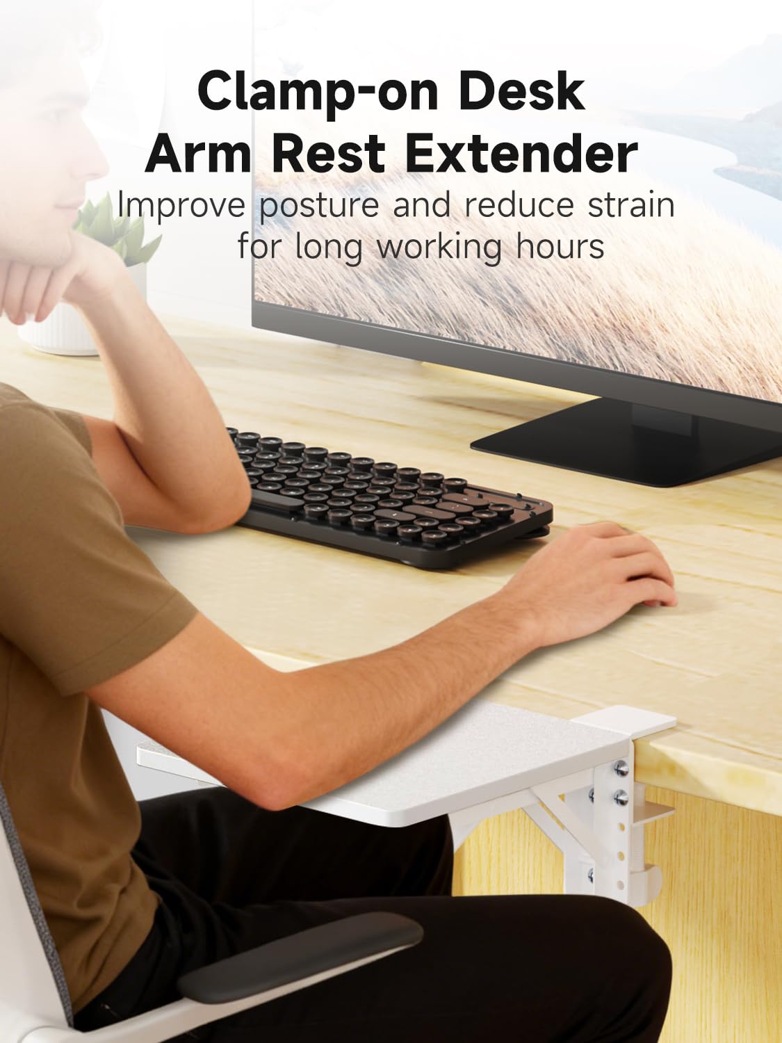 suptek Ergonomics Desk Extender Tray, 9.5"x9.1" Clamp on Table Mount Arm Wrist Rest Shelf, 90°