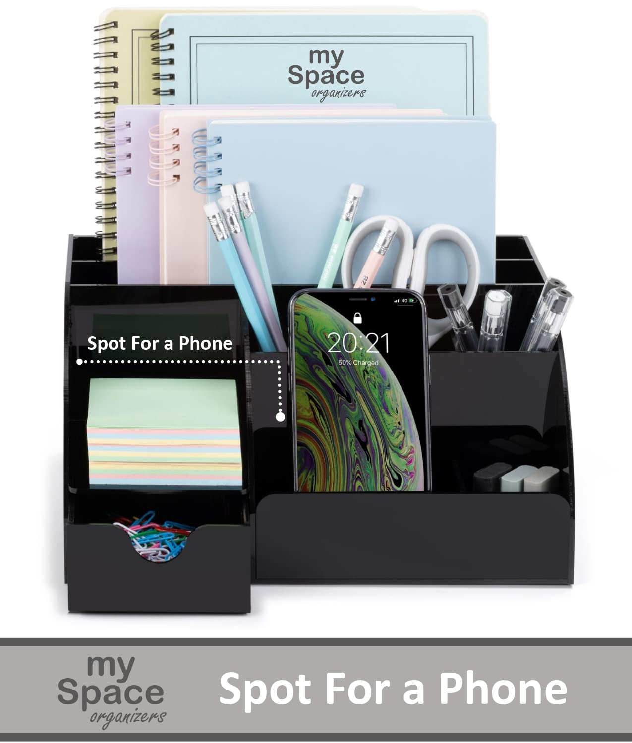 My Space Organizers Black Desk Organizer with 9 Compartments - Desktop Office Supplies and Desk
