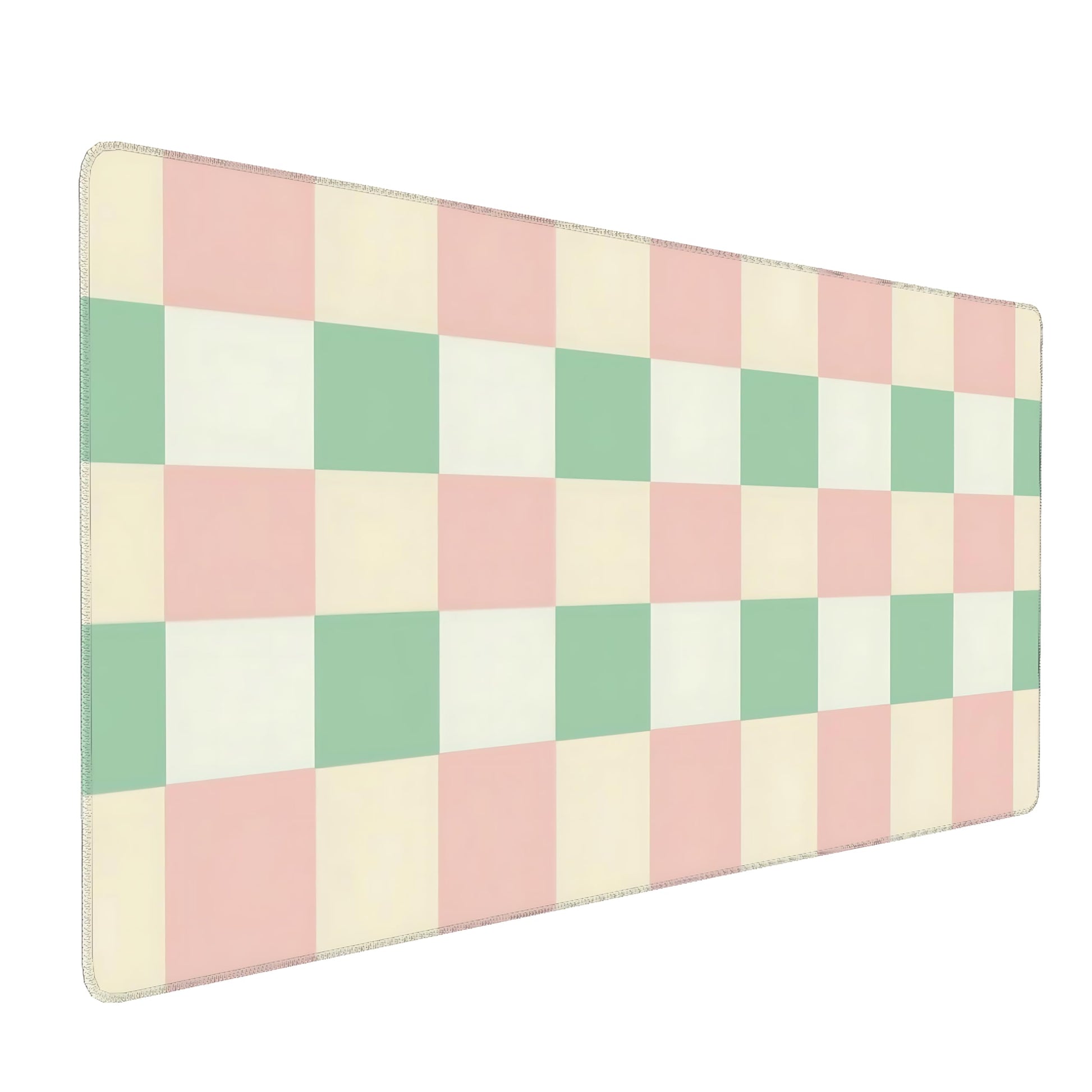 Cute Aesthetic Checkered Gaming Mouse Pad, Pastel Boho Desk Mat with Anti-Slip Base & Stitched