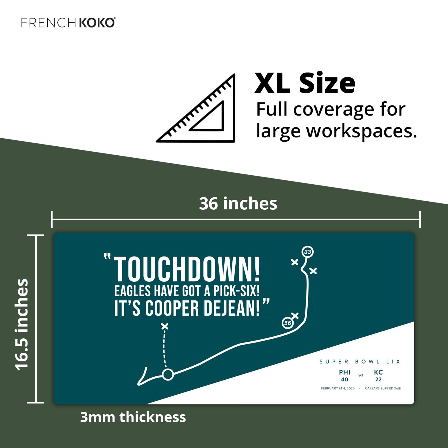 French KOKO Large Philadelphia Desk Mat for Desktop – XL Desk Pad Mat with Smooth Surface, Green