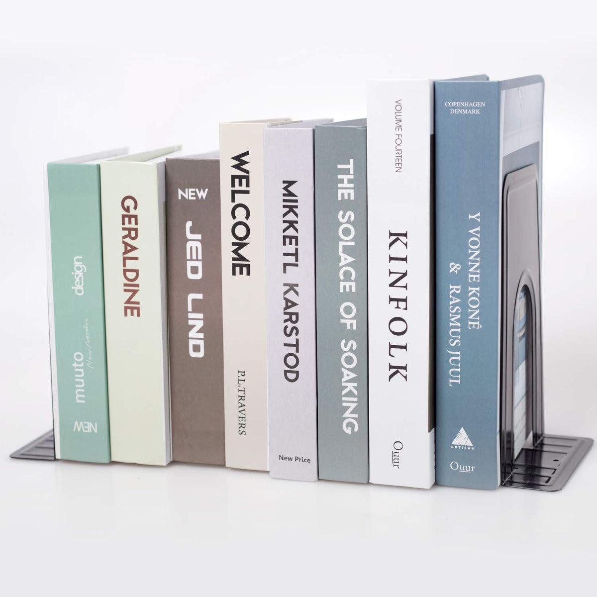 8 Pairs 16 Pieces 8.3 x 5.1 x 6.5 Inch Metal Bookends, KINJOEK Heavy Duty Book Support with Anti