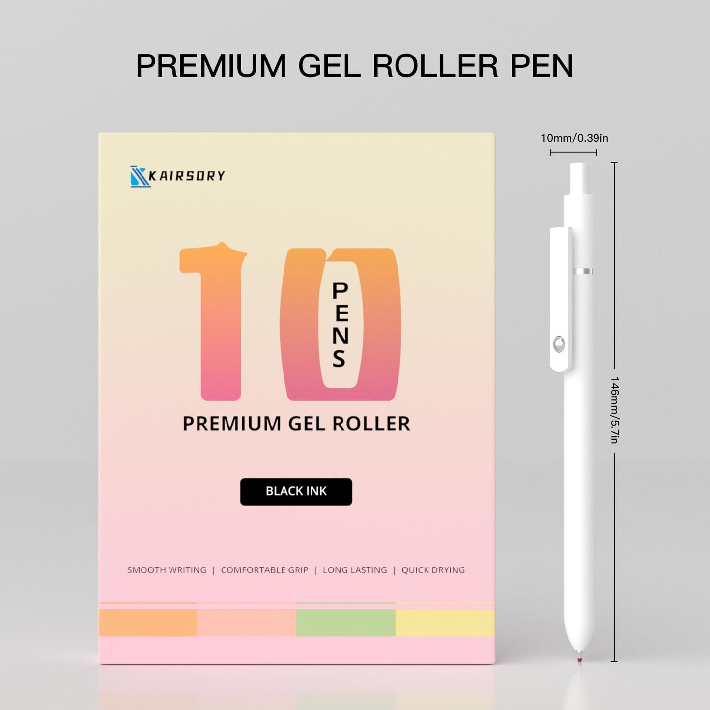 Kairsory Retractable Gel Pens,0.5mm Fine Point Tip Black Ink with Grip Smooth Writing for