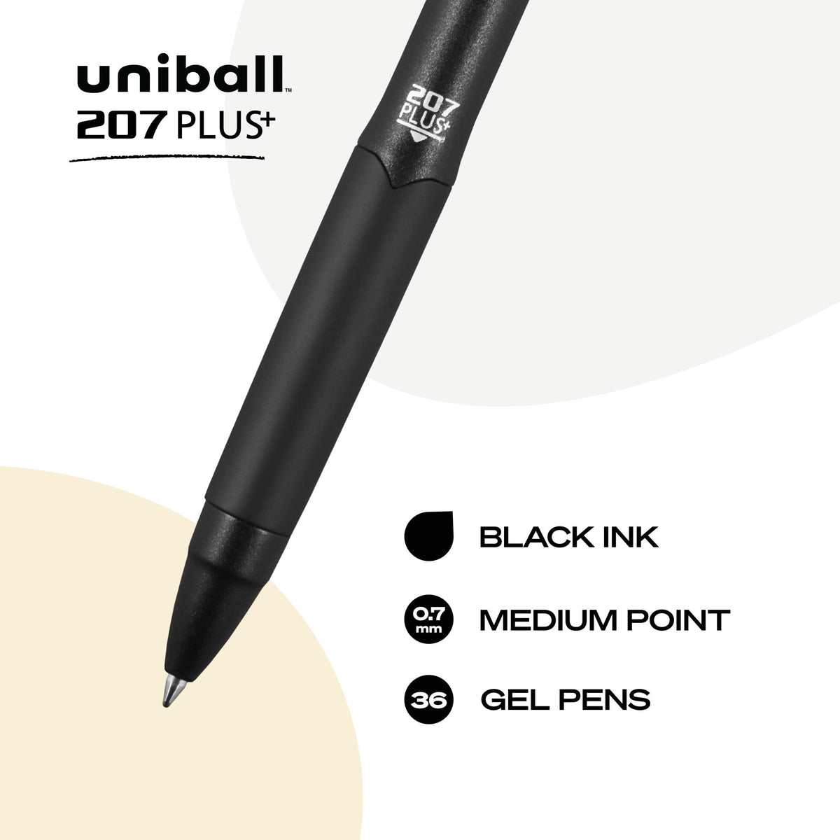 uniball™ 207 Plus+ Gel Pens, Black Ink, 0.7mm Medium Point, 36 Count