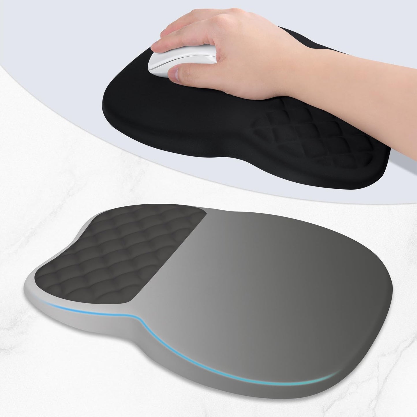 ITNRSIIET Ergonomic Mouse Pad Wrist Support with Memory Foam Massage Bulge & Non-Slip PU Base