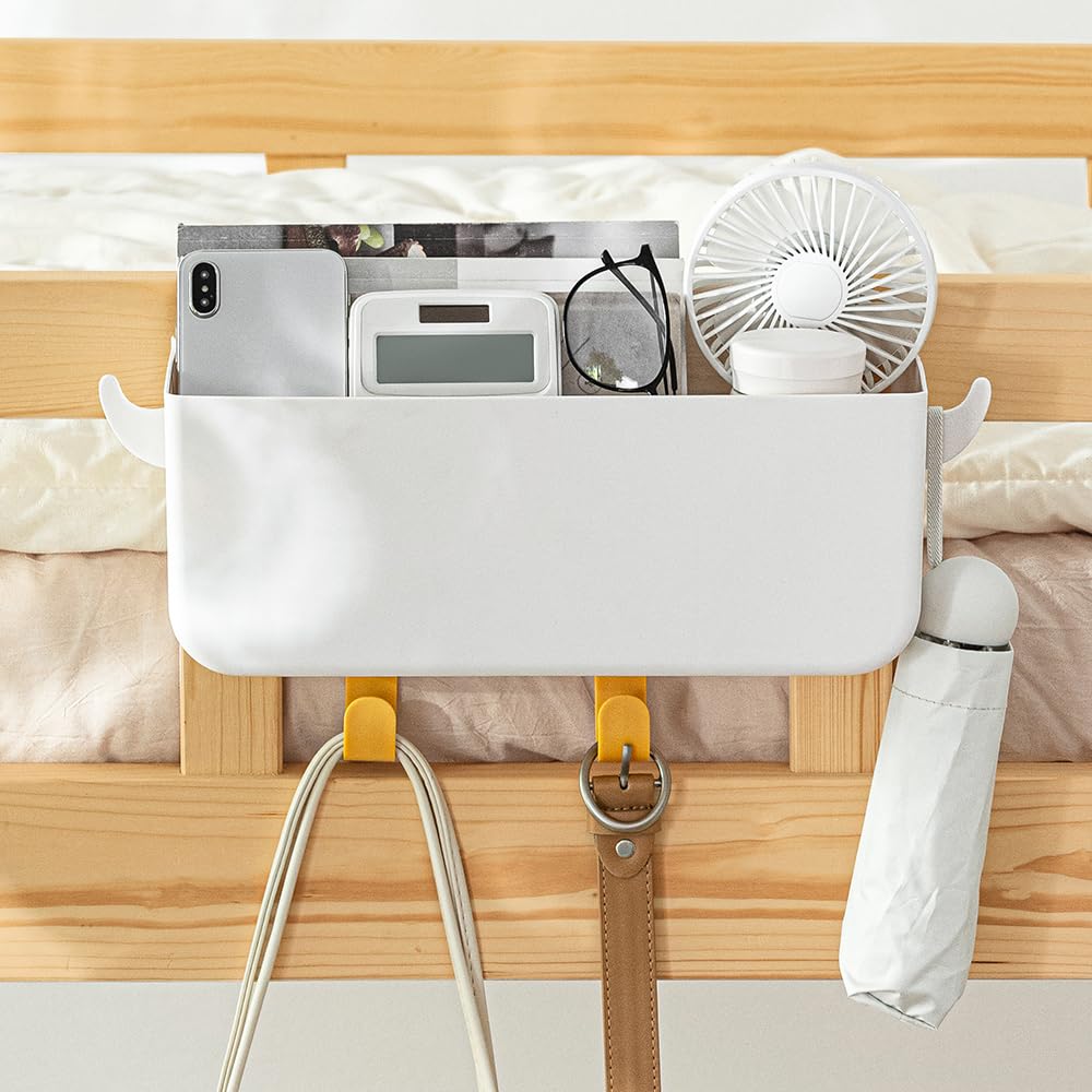 Poeland Hanging Storage Basket with Hooks, Bedside Organizer Shelf, Bunk Bed Storage Caddy Holder