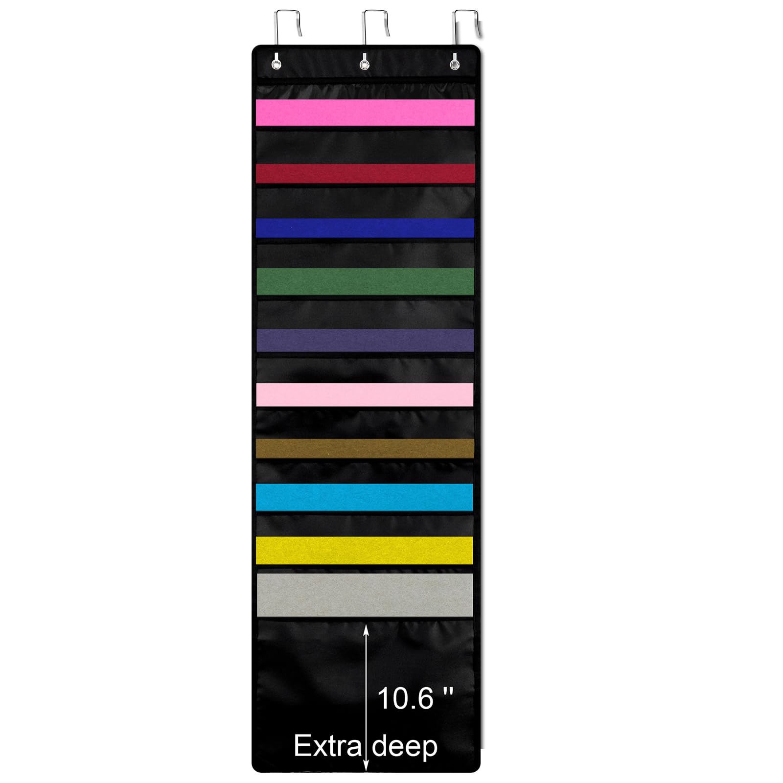 Henoyso 1 Pcs Hanging Wall File Storage 10 Pocket Paper Organizer, Black