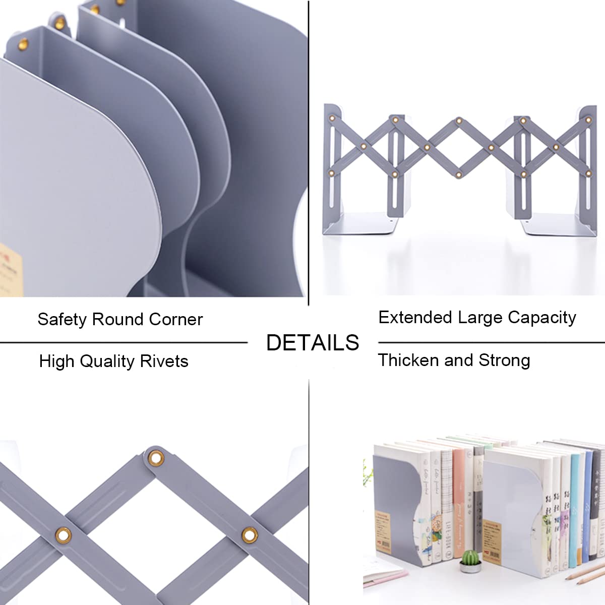 Adjustable Bookends Metal Book Ends for Heavy Book Holder Heavy Duty Bookends Nonskid Bookcase