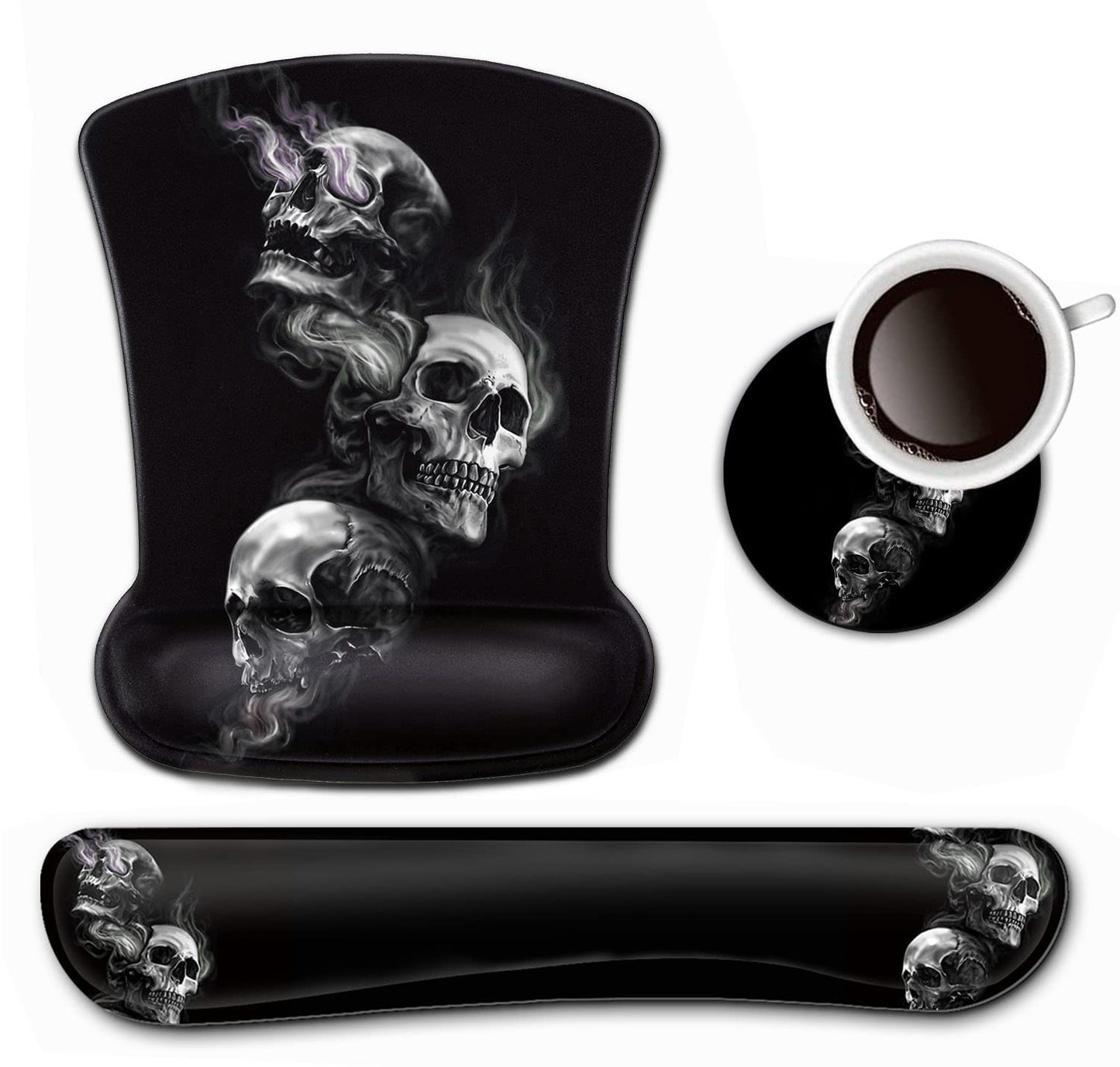 Keyboard Wrist Rest and Mouse Pad Wrist Support Set,Smoking Skull Ergonomic Gel Mouse Pad,Easy