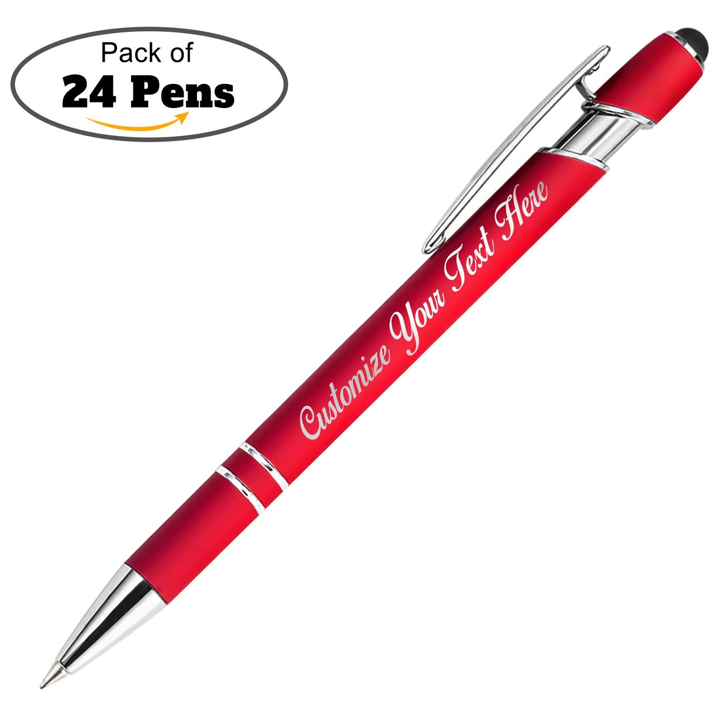 Personalized Pens with Stylus Tip, Custom Engraving Pens 24PCS, Soft Touch Ballpoint Pen, Printed