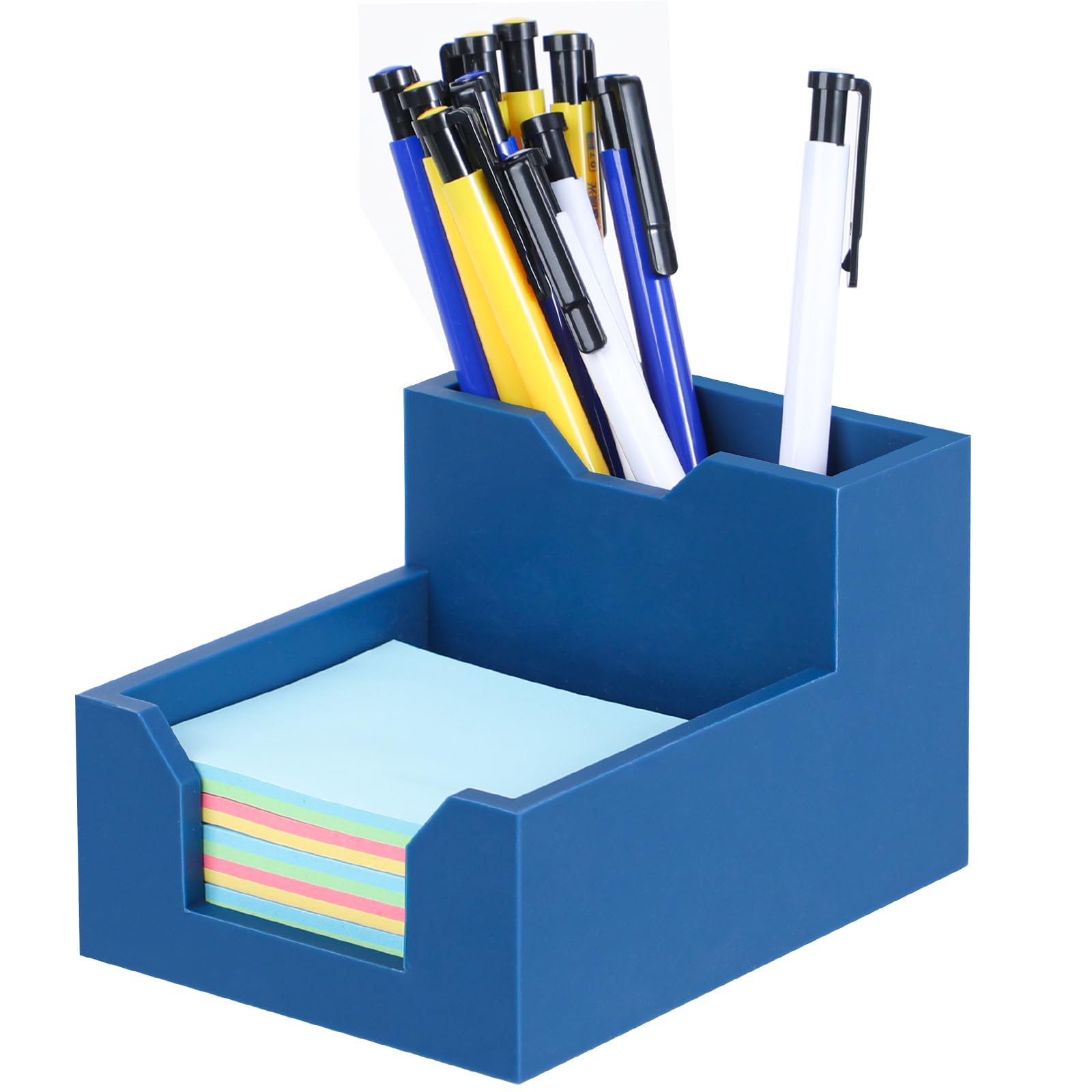 Blue Sticky Note Holder, Silicone Memo Holder with Pen or Card Slots, Sticky Note Dispenser, Fits