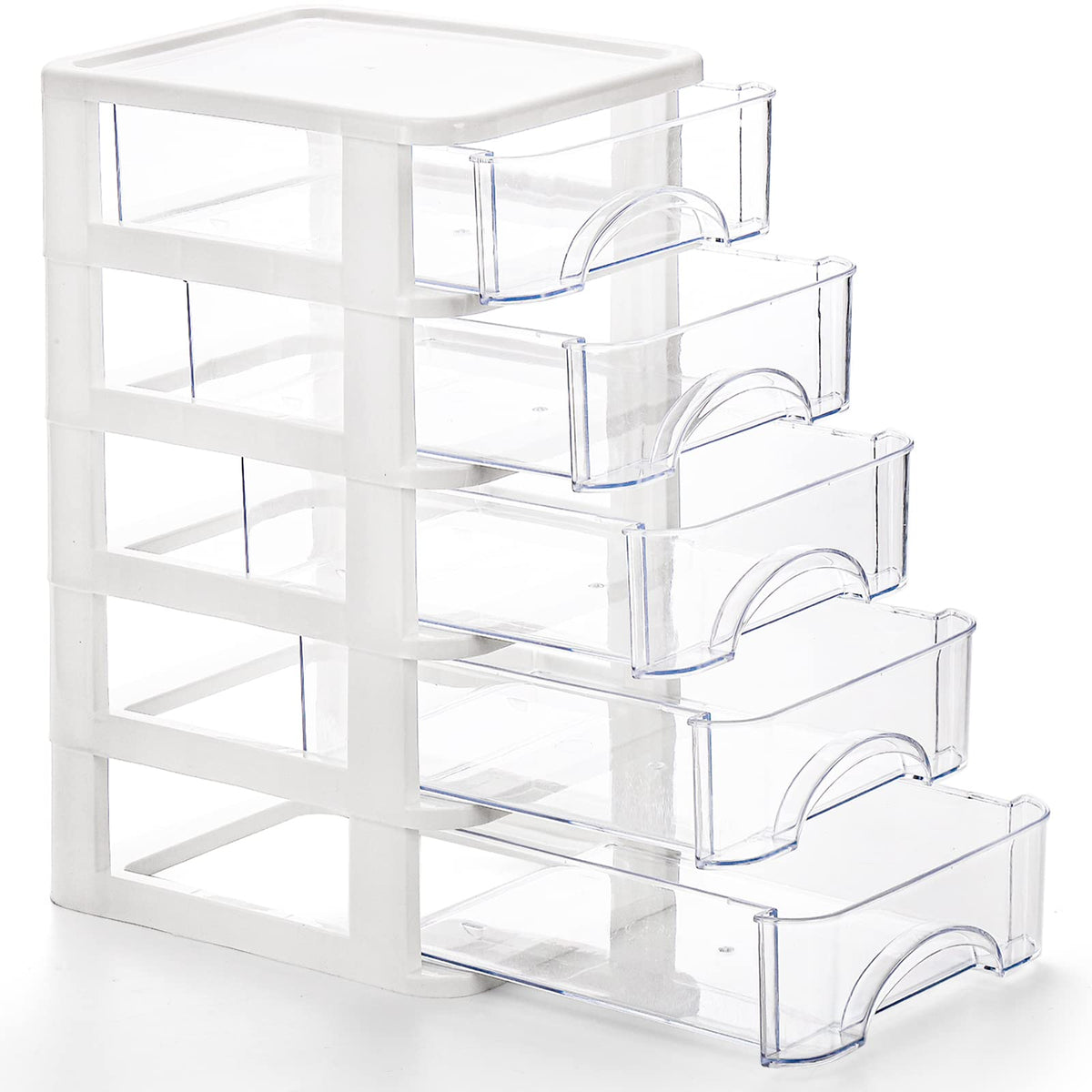 Hedume Desktop Drawer, Clear 5 Drawer Desktop Storage Unit, White Frame with Clear Drawers, Drawer