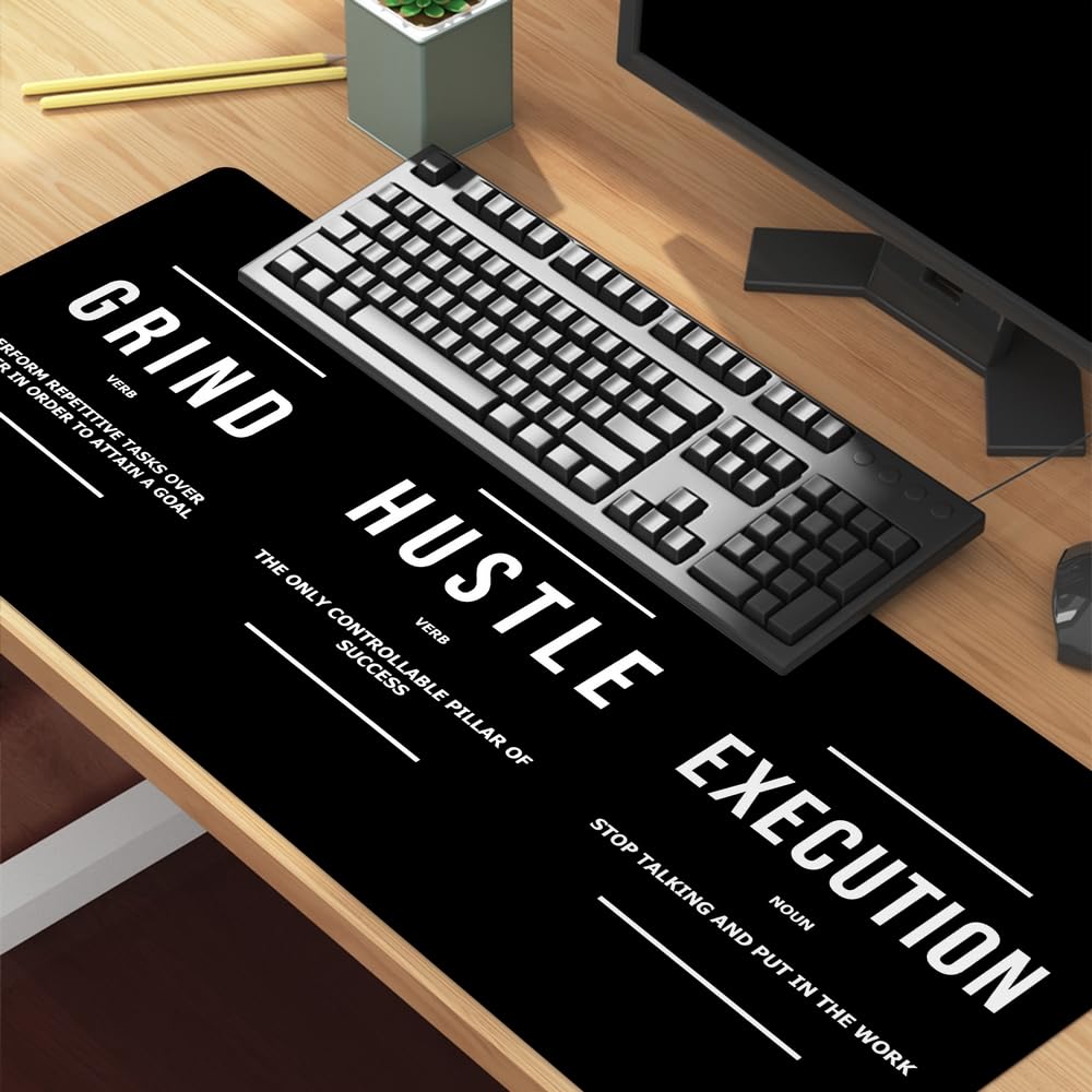 Reateforin Inspirational Black Hustle Rectangle Mouse Pad Non Slip Rubber Base Cool Full Desk Mouse