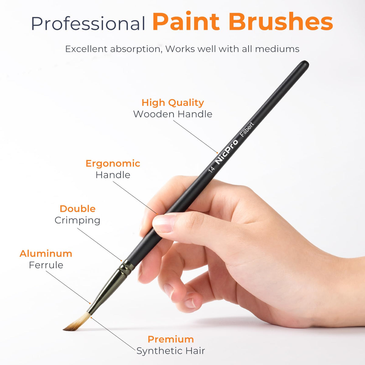 Nicpro 26pcs Professional Paint Brush Set with Palette Knife & Canvas Roll