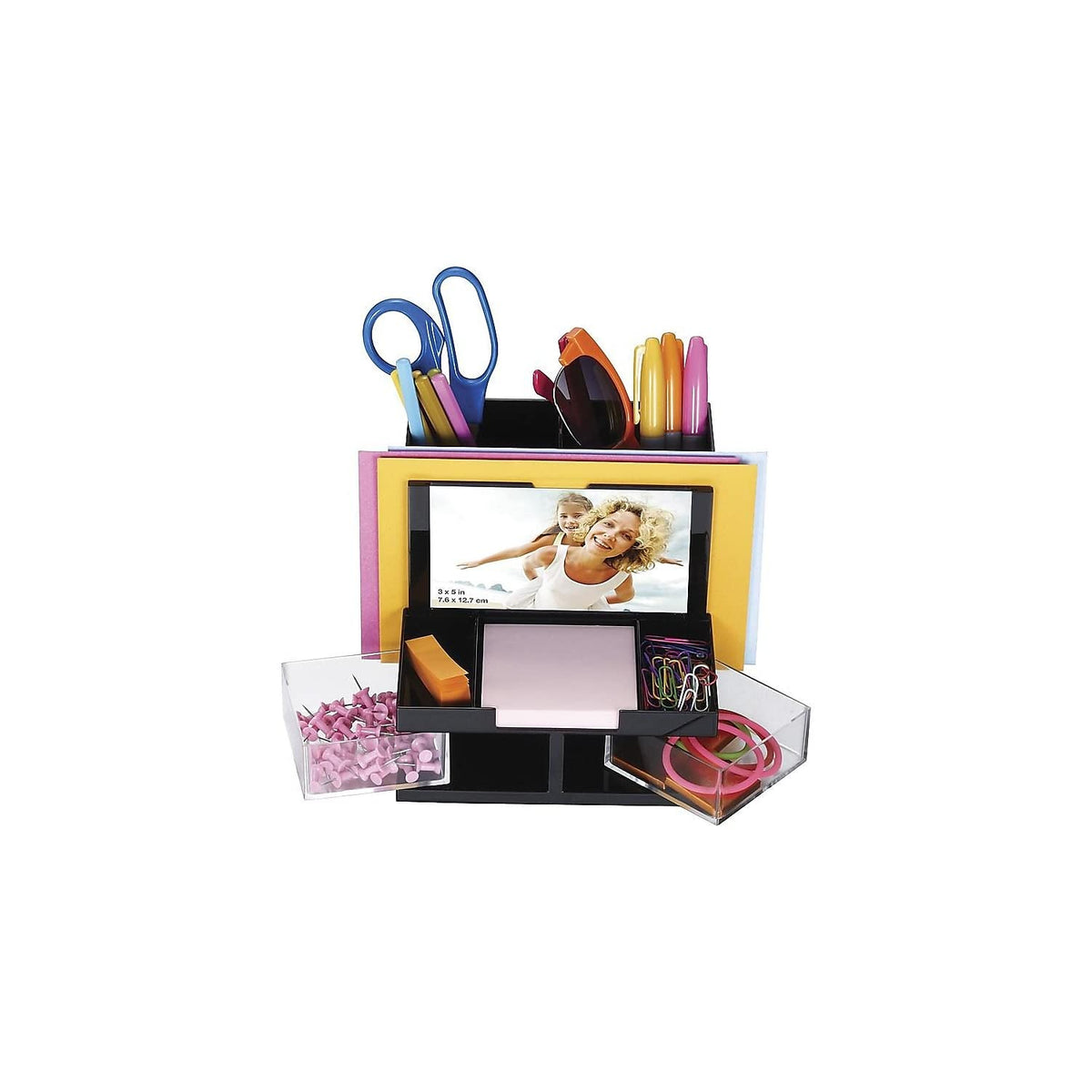 Officemate OIC23112 Desk Organizer, 9 Comp, Black-Clear