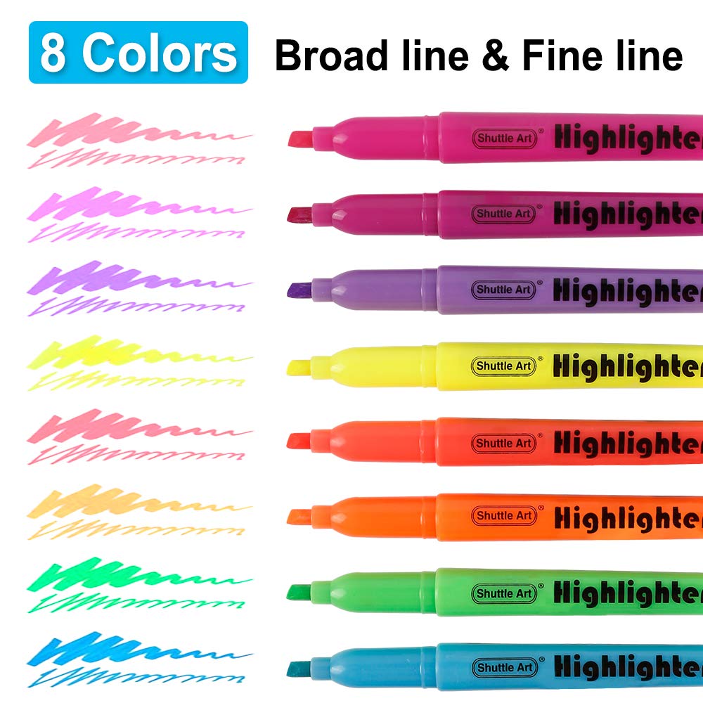 Shuttle Art 144 Pack Highlighters, Highlighters Assorted Colors Set, 8 Bright Colors Chisel Tip