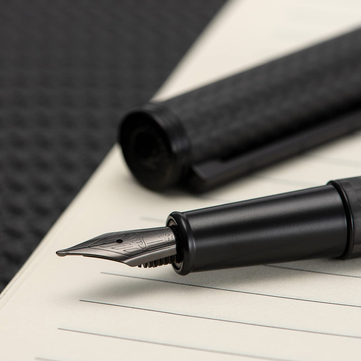 HONG DIAN 1861 Fountain Pen, Long Blade Nib, Black Carbon Fiber Design with Converter and Metal Pen