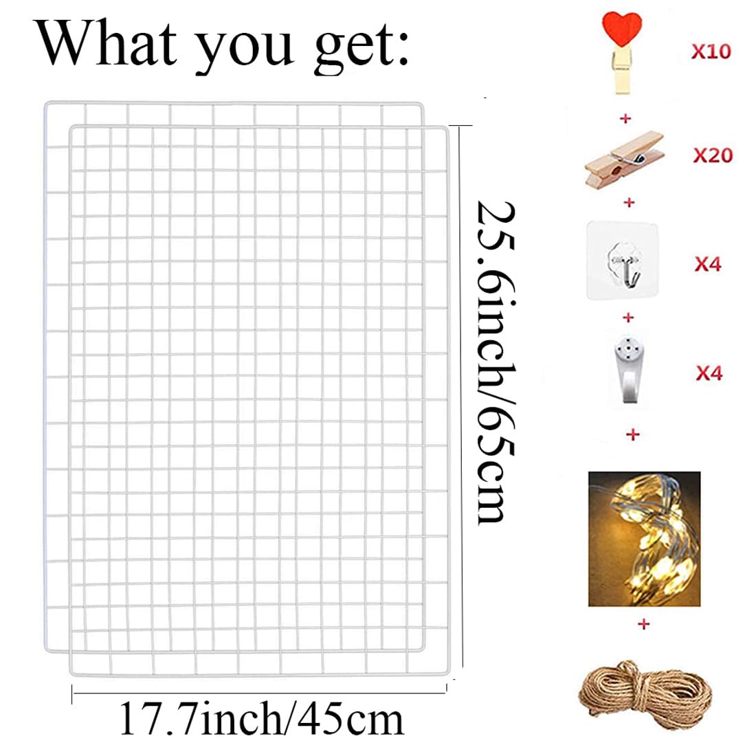 GBYAN 2 Pack Large Wall Grid Panels with Light and Clips, Photo Display Board, Picture Frame