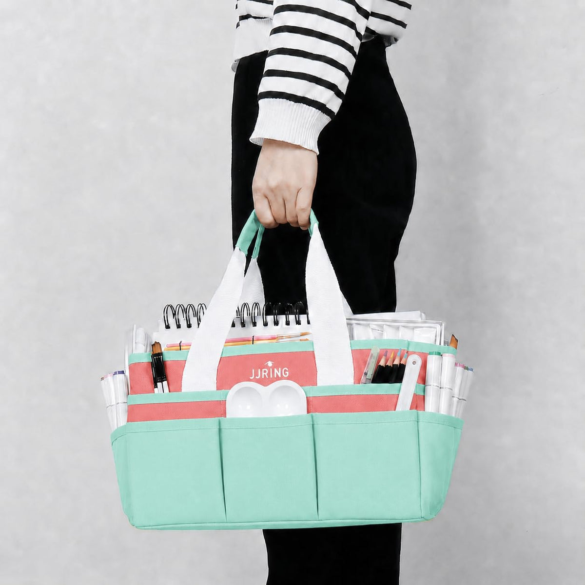 JJRING Craft Organizer Tote Bag Art Storage Caddy Green and Orange