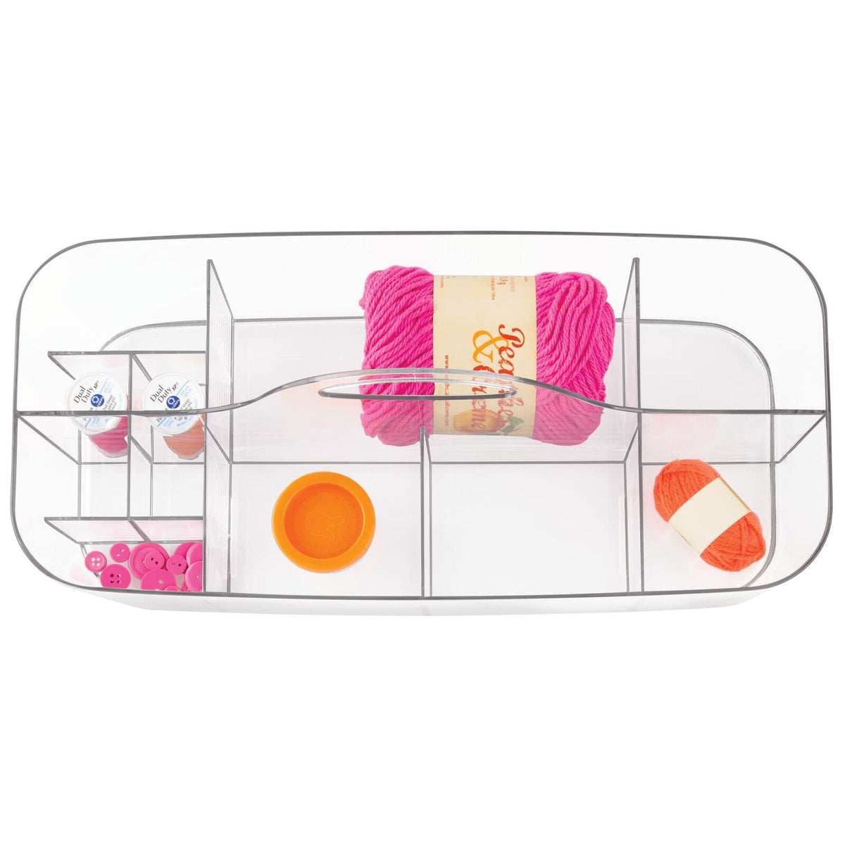 mDesign Plastic Divided Art and Craft Storage Organizer Caddy Tote Bin with Handle for Home Office