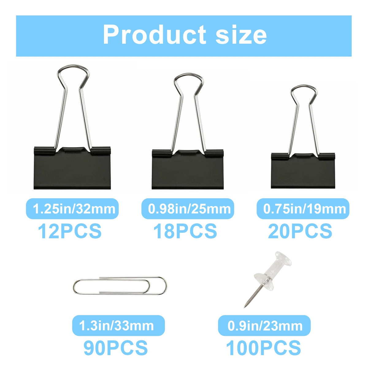 Paper Clips and Binder Clips Office Supplies Paperclips Assorted Sizes, 240 PCS Black Office Clips