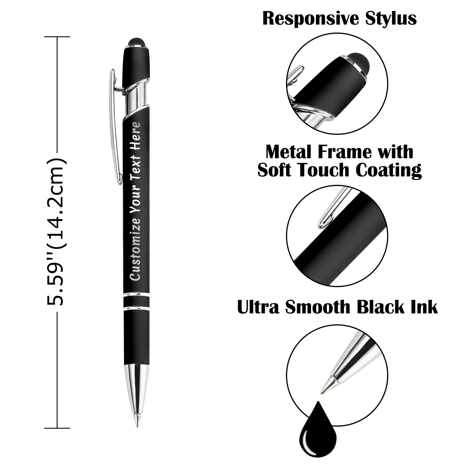 Aolun Personalised Pen,Custom Engraved Ballpoint Pen with Stylus,12 Pcs,Soft Touch Metal,Enter