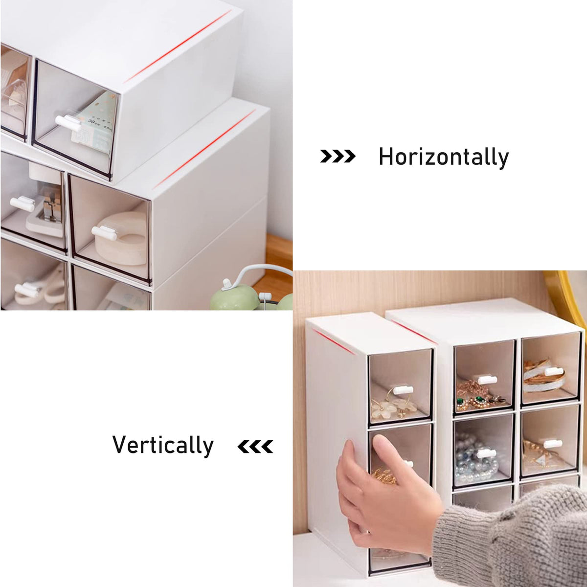 Desk Drawer Organizer, Stackable Storage Drawers, Plastic Compact Desk Storage Box Great for Office