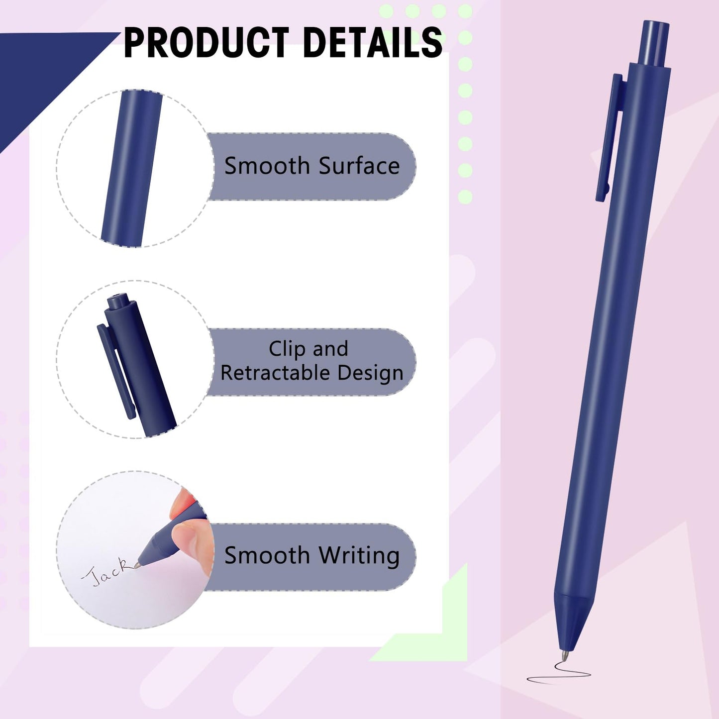 Teling 100 Pcs Ballpoint Pens Retractable Comfortable Cute Stylish Writing Pens in Medium Point 1.0