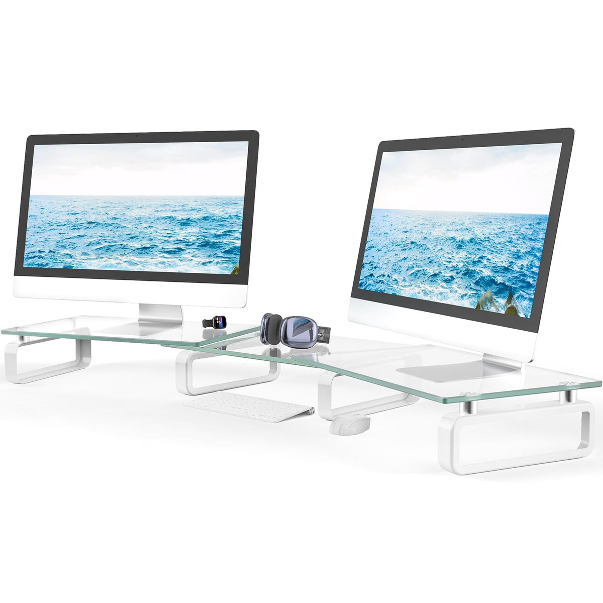 Hemudu Dual Monitor Stand, Computer Monitor Stand, Desktop Organizer, Monitor Stand Riser for PC