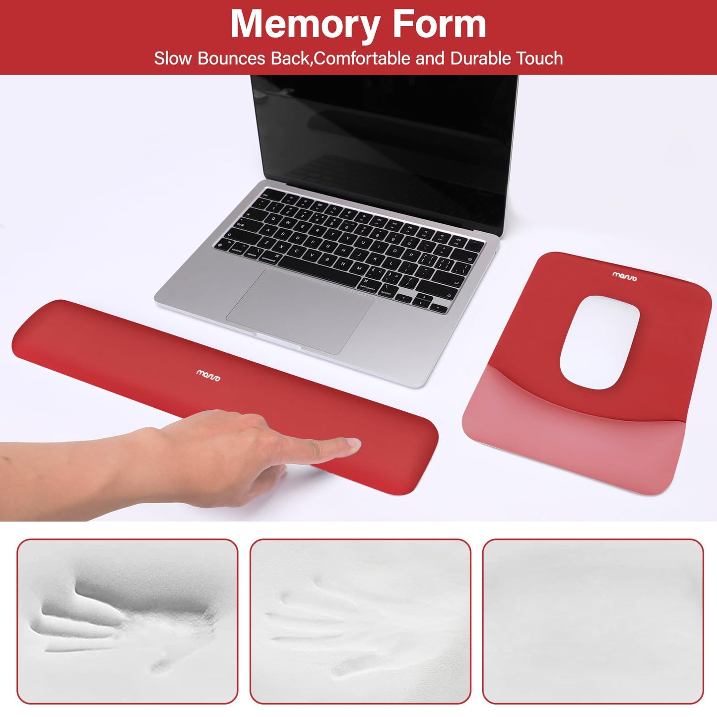MOSISO Wrist Rest Support Mouse Pad & Keyboard Set, Red