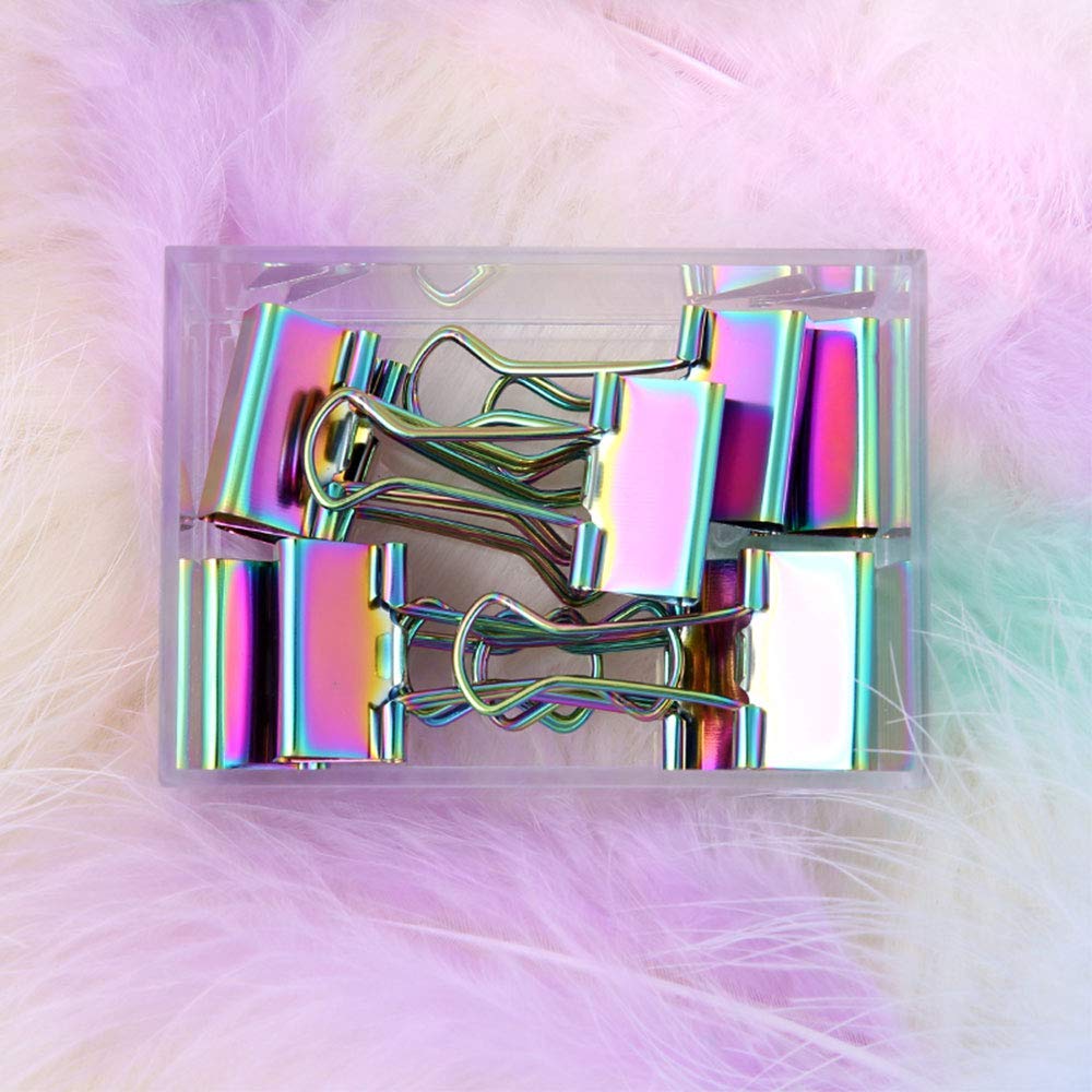 MultiBey Cute Rainbow Binder Clips, 10 Pack, 1 Inch Medium Paper Clamps