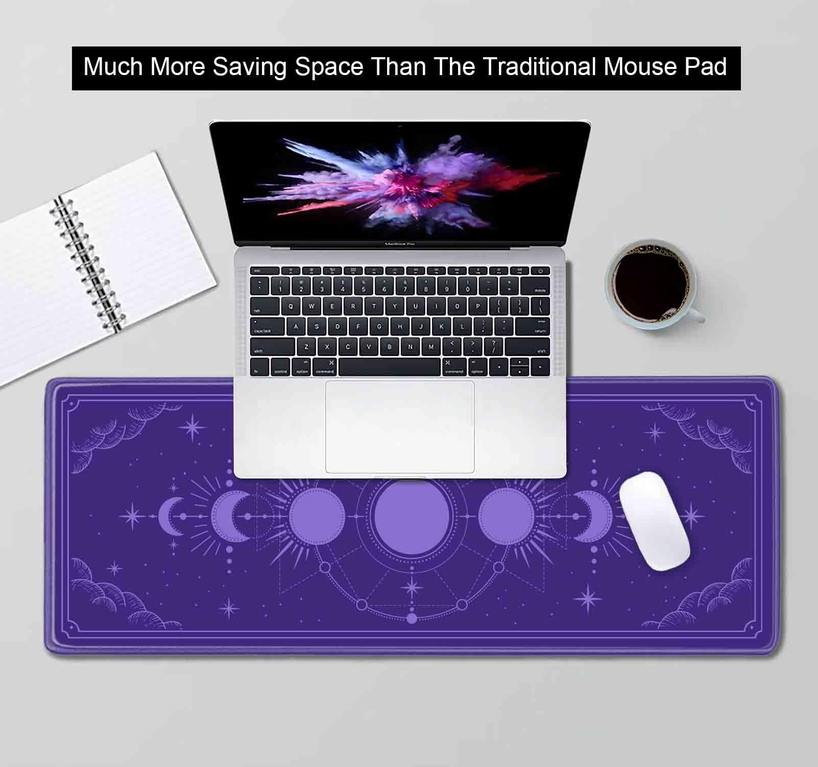SXCKANG Kawaii Purple Large Gaming Mouse Pad, Moon Phase Magic Celestial Desk Mat Cute, Non-Slip