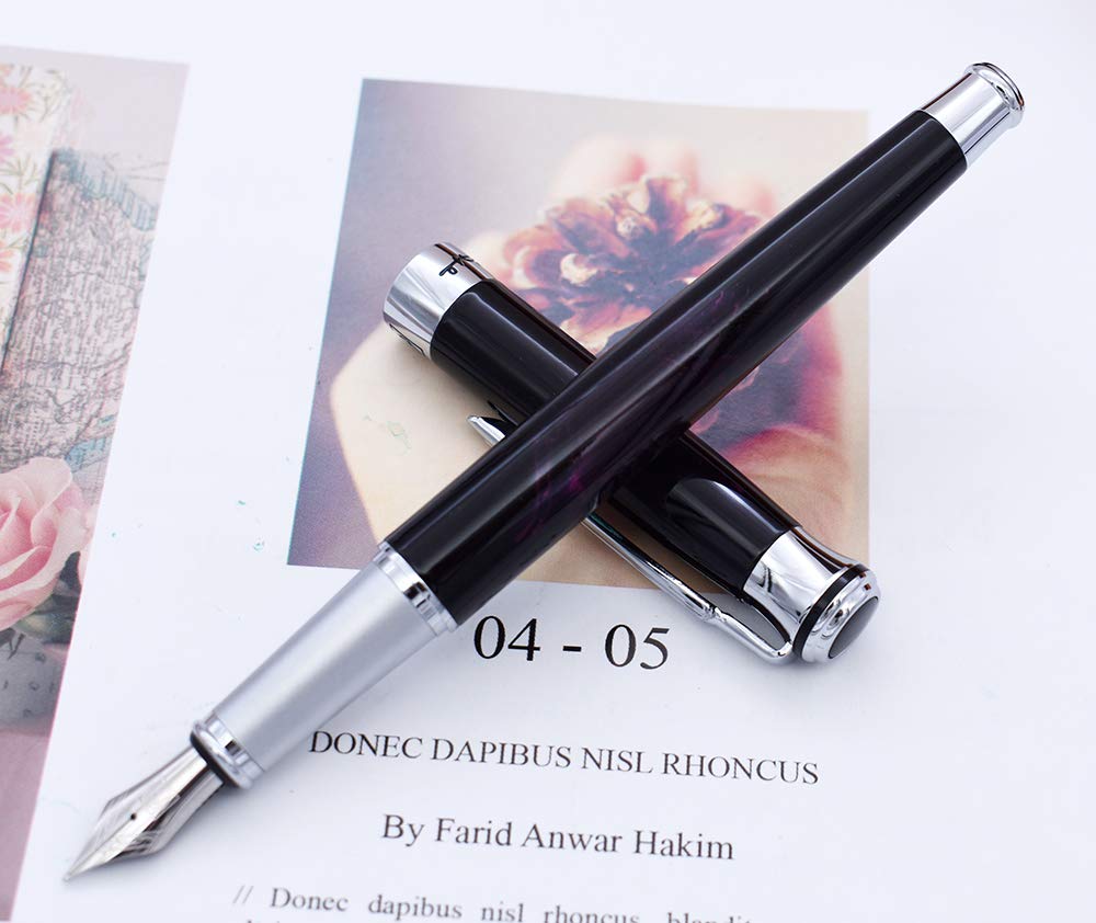 Lanxivi Picasso 903 Fountain Pen Fine Nib Red Marble Sweden Flower King with Pen Box Set