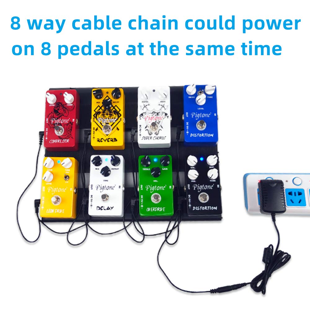 pigtone Pedal Power Supply Adapter 9V DC 2A 2000ma Tip Negative 8 Way Daisy Chain Cables for Guitar