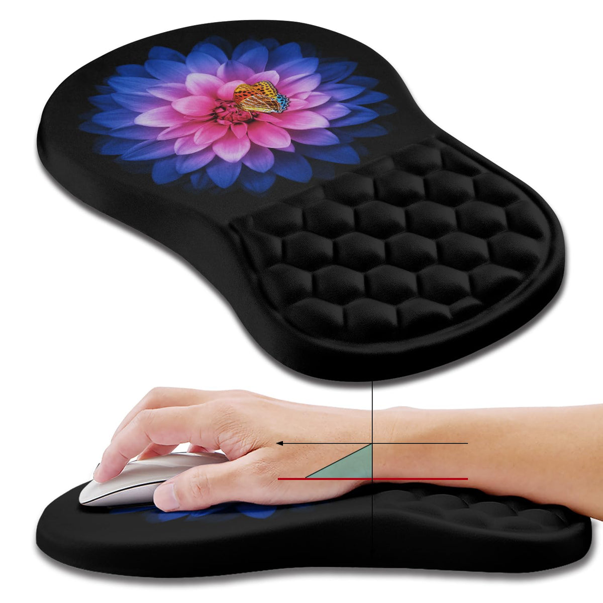 Hokafenle Ergonomic Mouse Pad Wrist Support, Wrist Rest Mousepad for Carpal Tunnel Pain Relief with