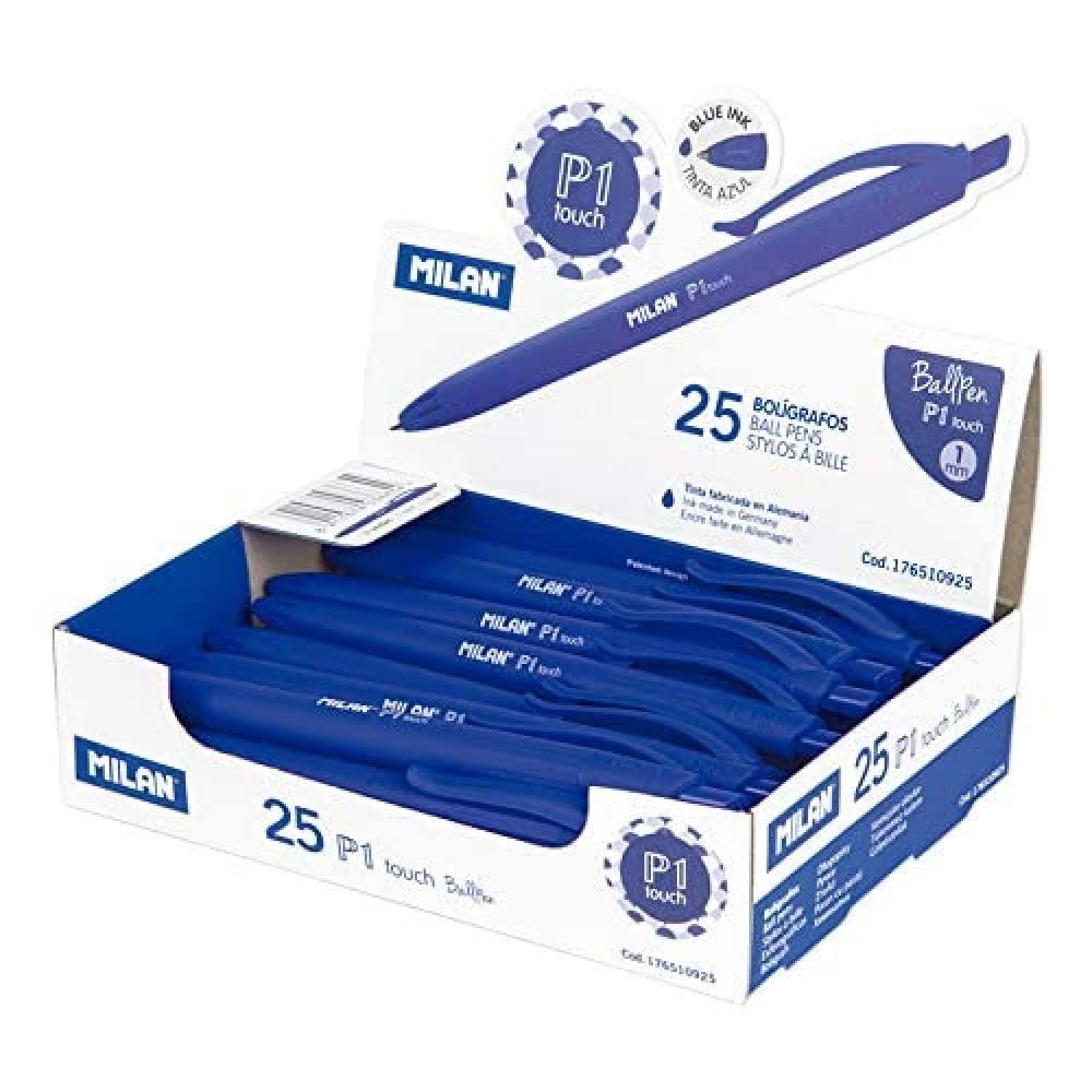 Milan P1 Touch Ball Point Pen, Box of 25, Blue