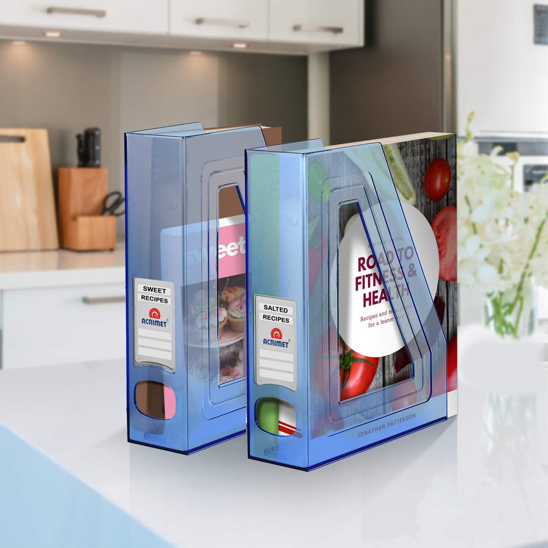 Acrimet Magazine File Holder, Vertical Desk Organizer, Clear Blue, 2 Pack